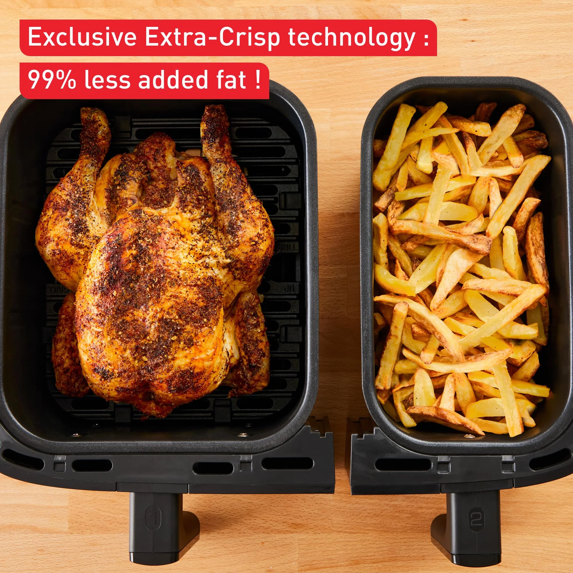Tefal EY9018 Dual Easy Fry, Frytkownica Beztłuszczowa, Czarna Matowa, 8,3 L, Dwie Szuflady