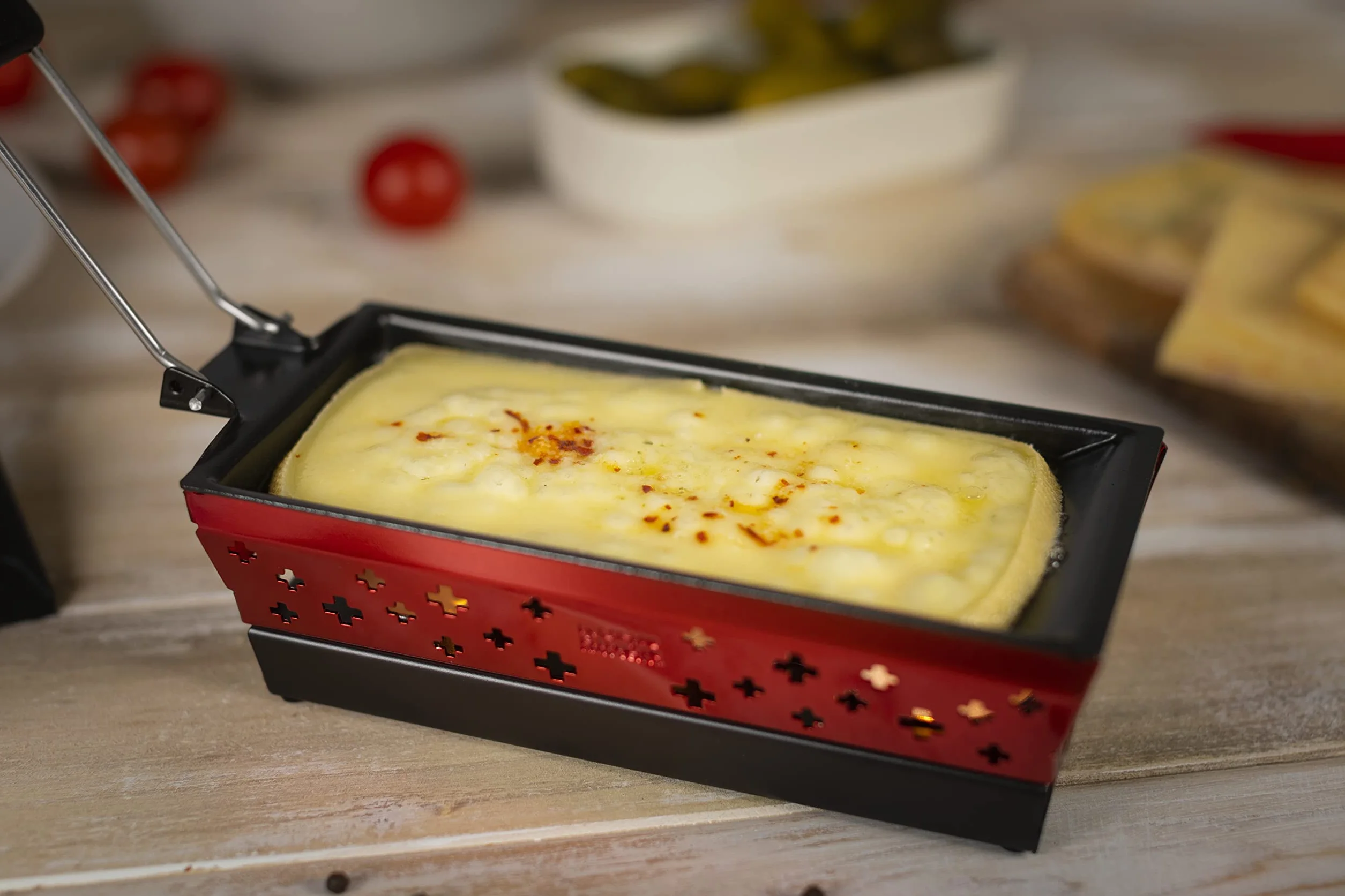 KUHN RIKON Candle Light Mini zestaw do raclette krzyż, czerwony, nieprzywierające patelnie do grilla
