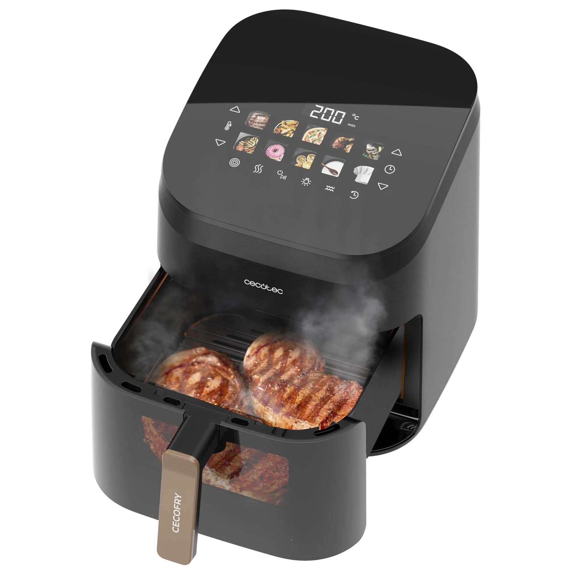 Cecotec Bezolejowa frytkownica powietrzna 6,5 l grill grill podwójna rezystancja zintegrowany Air Fryer Cecofry&Grill Smokin' 6500. 2200W, regulacja temperatury 40-200°C, 10 menu