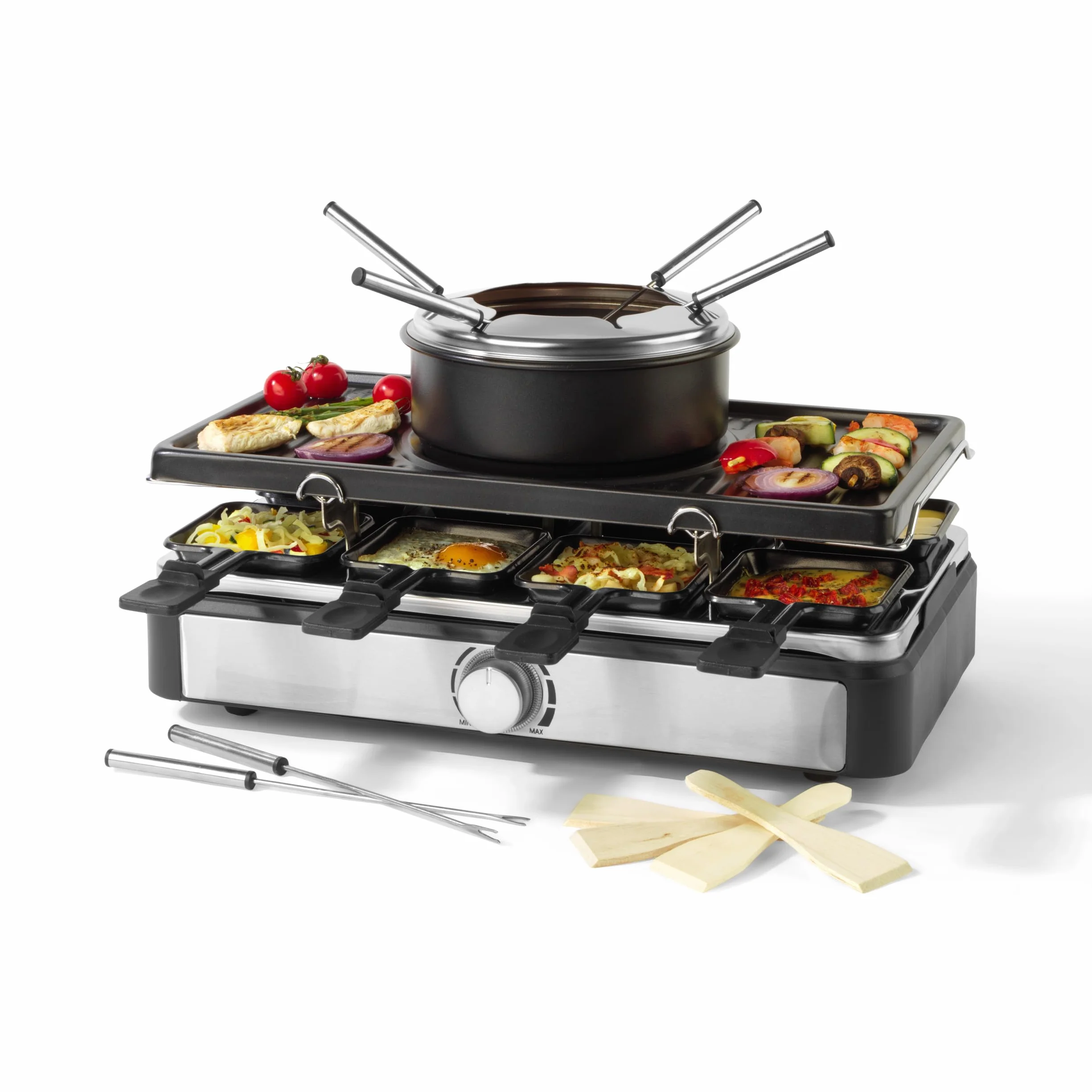 Petra PT4513VDE Elektryczny zestaw raclette i fondue 2 w 1, 1400 W, 1,3 l, 8 patelni