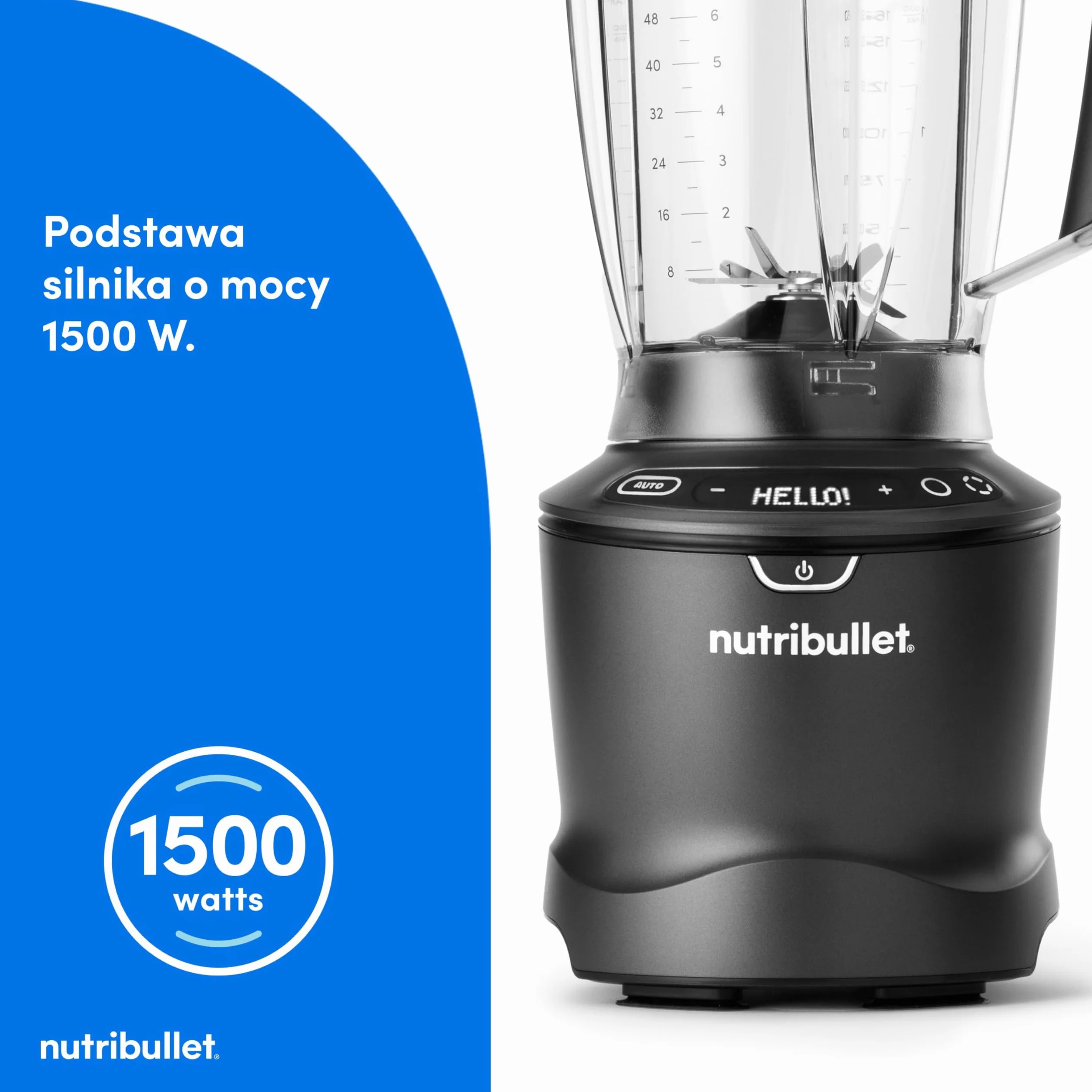 Nutribullet SmartSense Blender Combo NBF550DG z 5 zmiennymi prędkościami, funkcją pulsu, kubek 946 ml i 710 ml z uchwytem, inteligentny cykl automatyczny, pokrywa To-Go, 1500 W, czarny