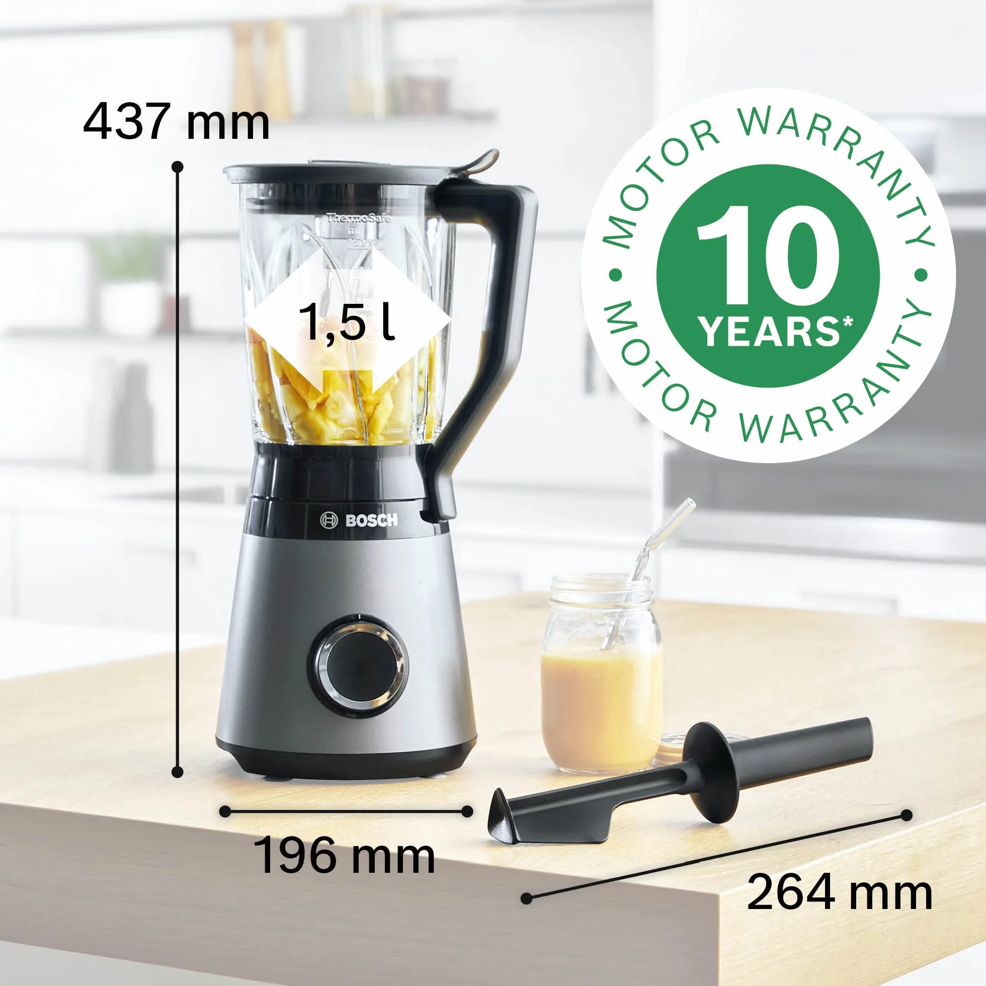 Bosch Blender Kielichowy MMB6172SN VitaPower Serie 4, 1,5 l, 1200 W, Srebrny