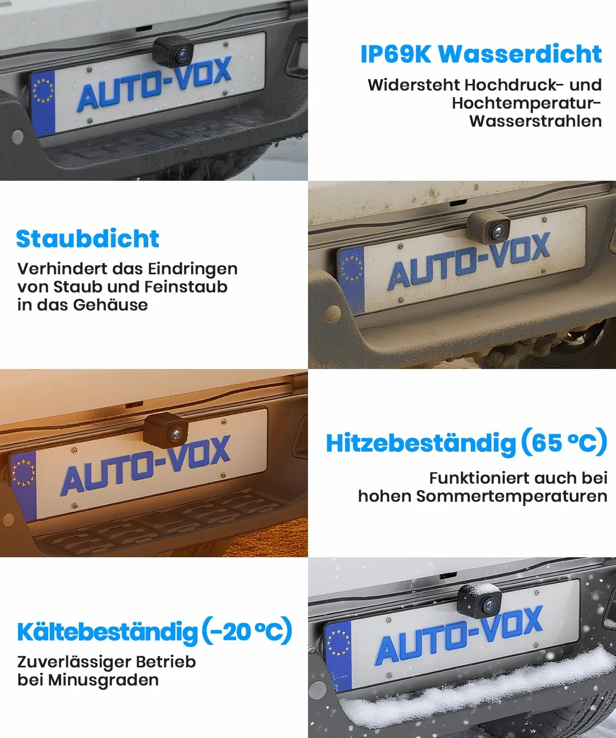 AUTO-VOX Bezprzewodowa kamera cofania: 5-calowy monitor 1080p, dwukanałowy, instalacja 30 minut, stabilna cyfrowa transmisja radiowa, wodoodporność IP69K i noktowizor, do SUV-a, ciężarówki, samochodu