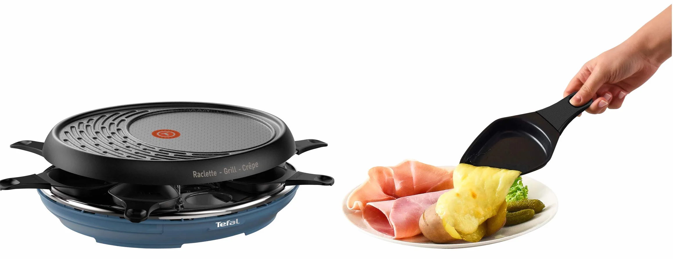 Tefal Raclette Colormania 3 w 1 Urządzenie do Raclette 1050 W, 8 Miseczek, Niebieska Stal