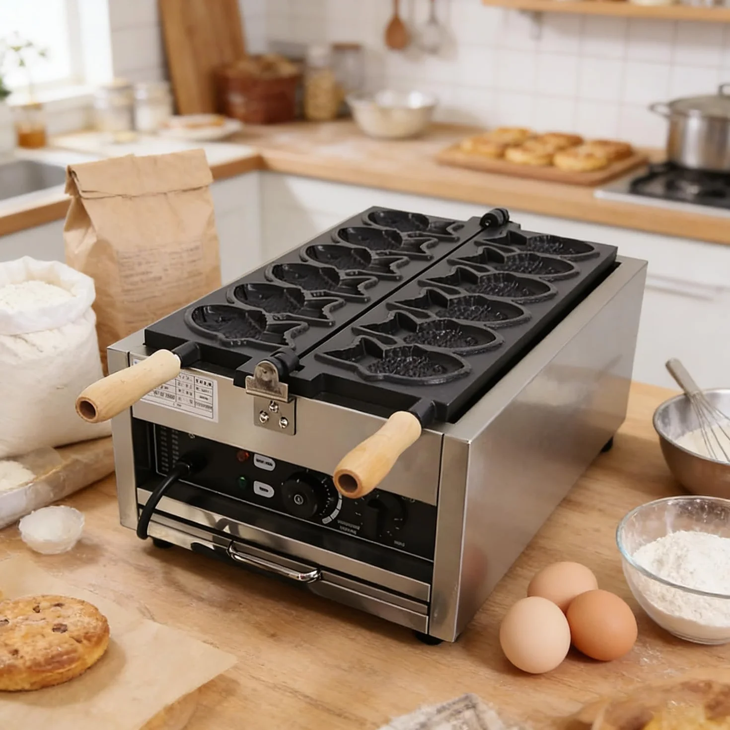 Komercyjna Gofrownica Taiyaki Stal Nierdzewna 3000W