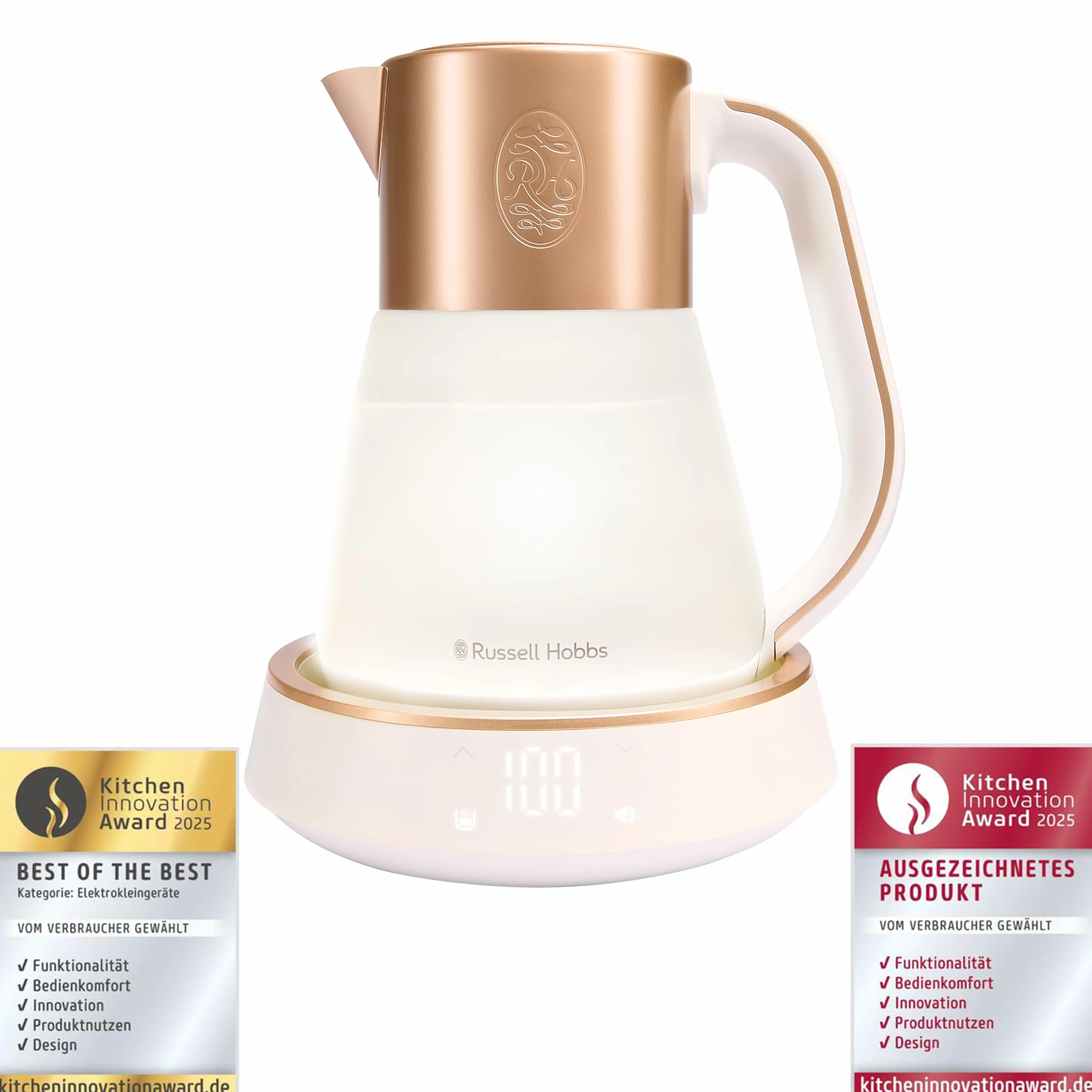Russell Hobbs Czajnik elektryczny [1,7L, Reg. temp. 40-100°C] Calm (oświetlenie wew., kojące dźwięki, technologia cichego gotowania, podtrzymanie ciepła, cyfrowy dotykowy wyświetlacz, 2400W) 27450-70