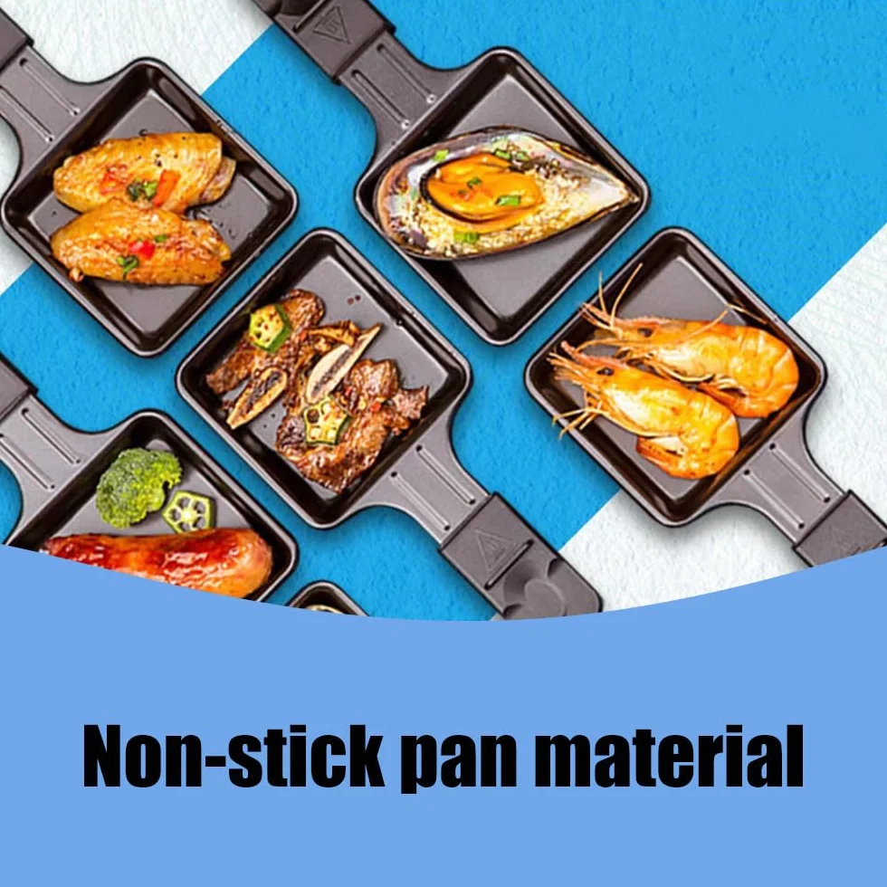 4 mini patelnie do Raclette, nieprzywierające patelnie grillowe z 4 uniwersalnymi drewnianymi łopatkami do grilla, do gotowania sera i jajek