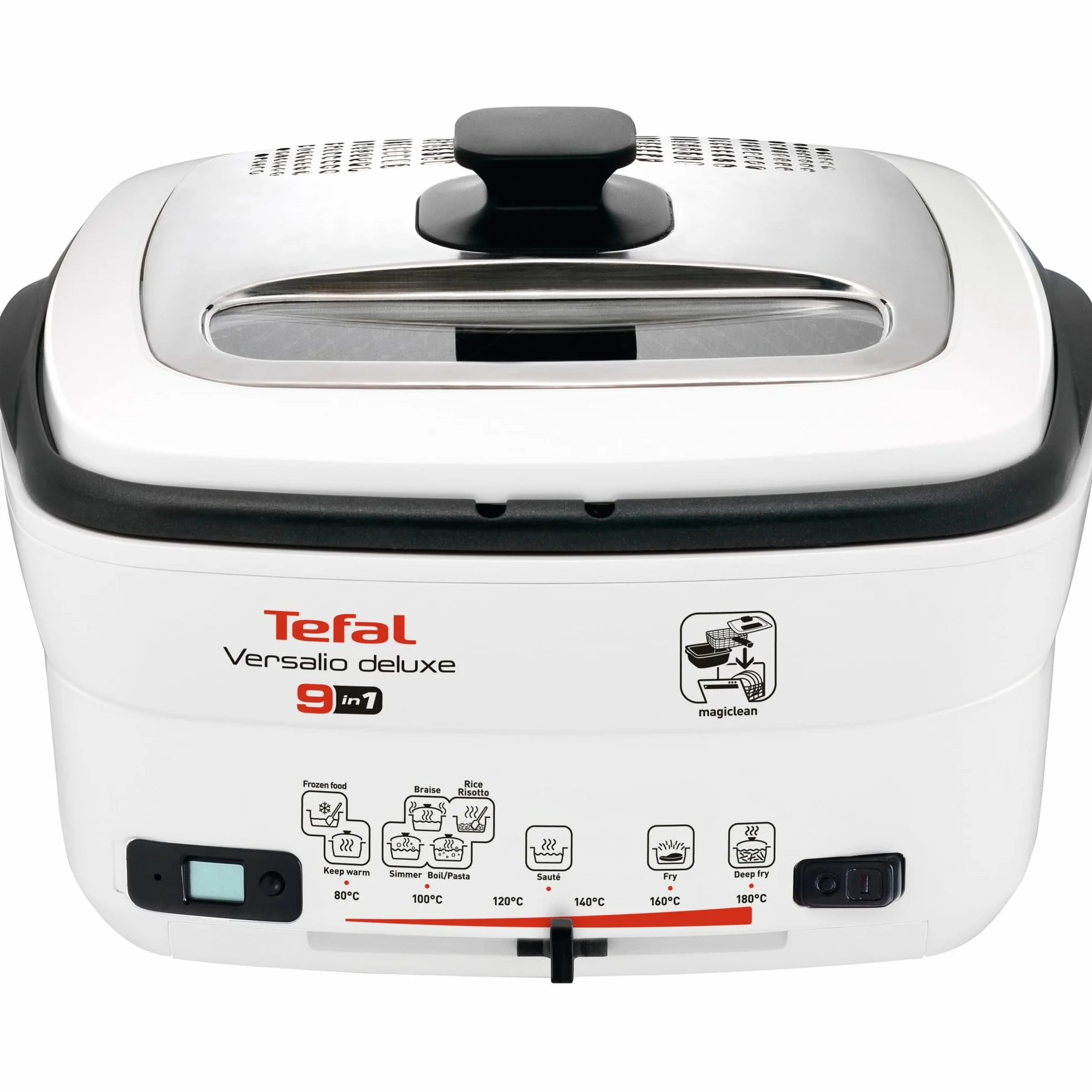 TEFAL FR4950 Multicooker VERSALIO 9 w 1, pokrywa do gotowania z okienkiem, powłoka nieprzywierająca, wskaźnik poziomu oleju, wyjmowany timer, biały