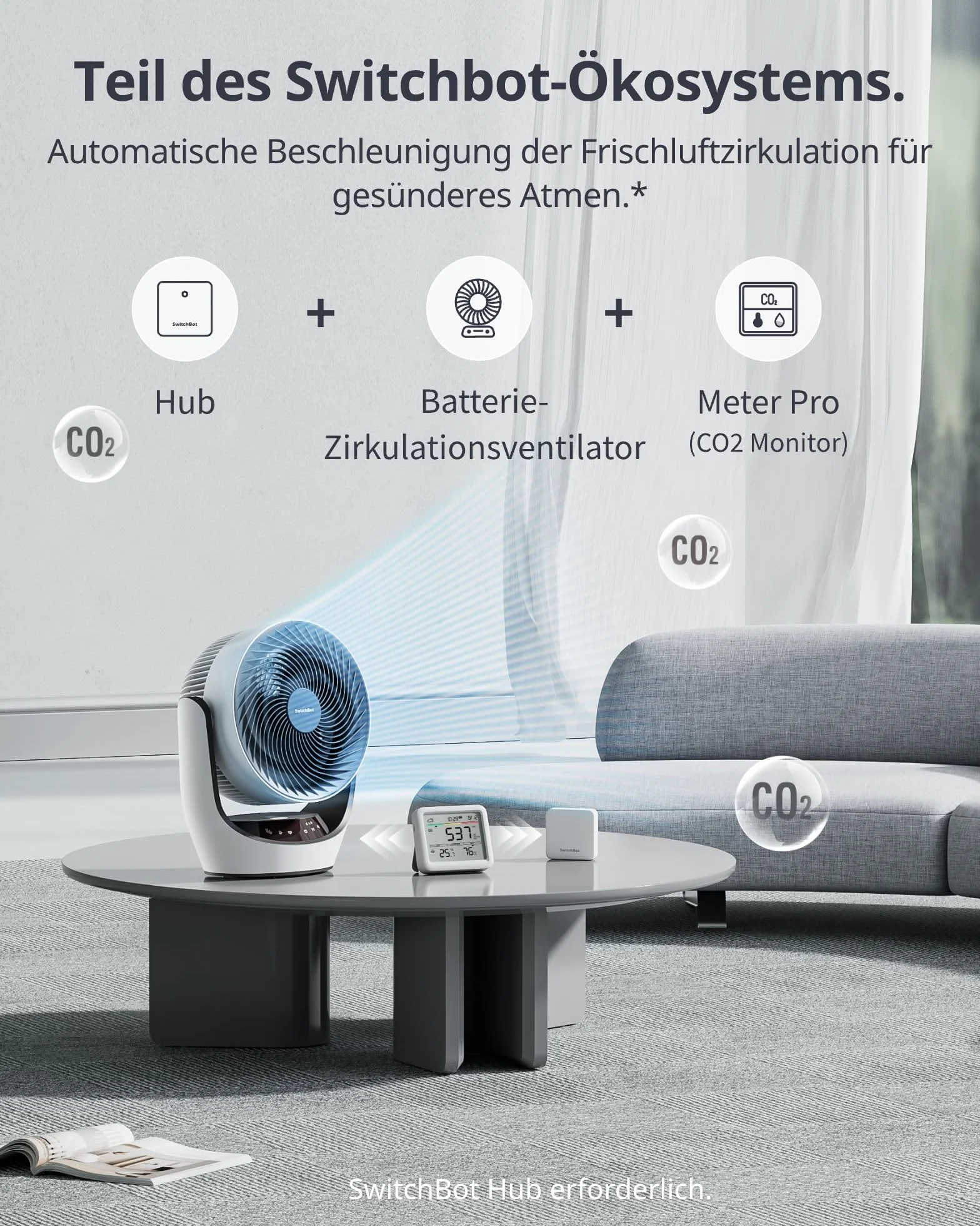 SwitchBot Czujnik CO2 Bluetooth IP65, miernik jakości powietrza z termometrem i higrometrem, alarm CO2, 2 lata przechowywania danych