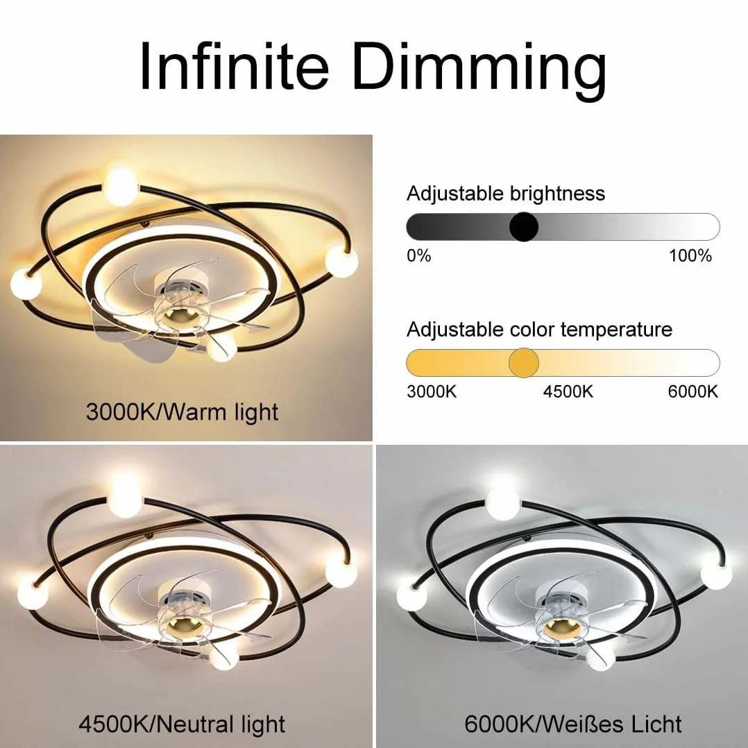 Nowoczesny wentylator sufitowy z oświetleniem, 58 cm ściemnialne światło sufitowe LED z wentylatorem, 42W Timer Wentylator sufitowy z lampą do salonu Sypialnia jadalnia(Czarny)