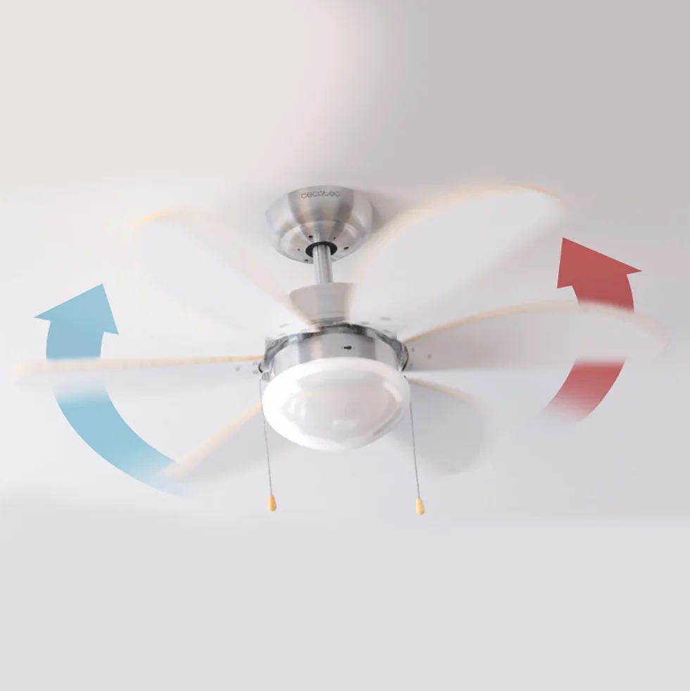 Cecotec Wentylator sufitowy EnergySilence Aero 350, 50 W, 81 cm, 6 łopatek, 3 prędkości, funkcja zimowa, biały/drewno