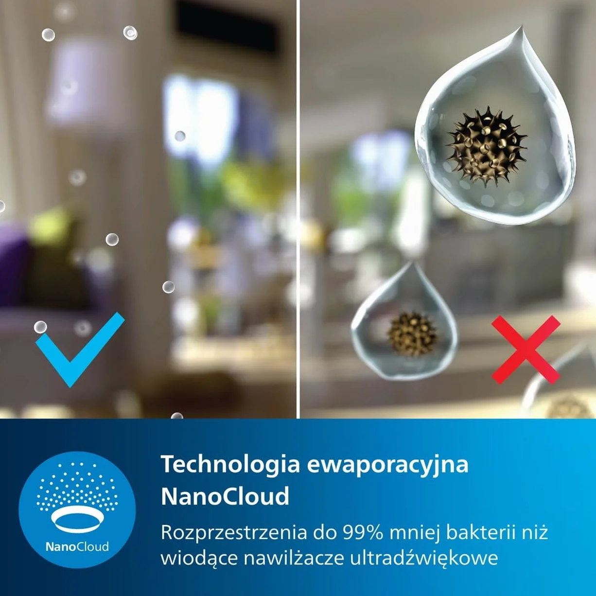 Philips Nawilżacz Ewaporacyjny Serii 3000 45 m² NanoCloud 300 ml/h 33 dB 3L biały HU3916/10