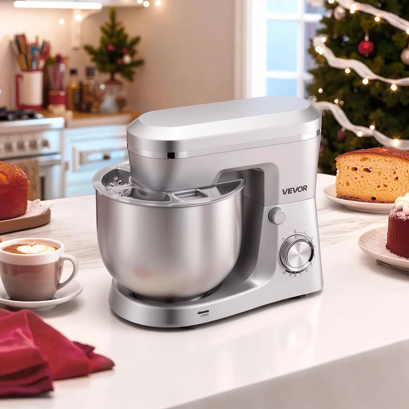 VEVOR Regulowany blender stojący robot kuchenny 1500 W 5,7 l stal nierdzewna 10 prędkości