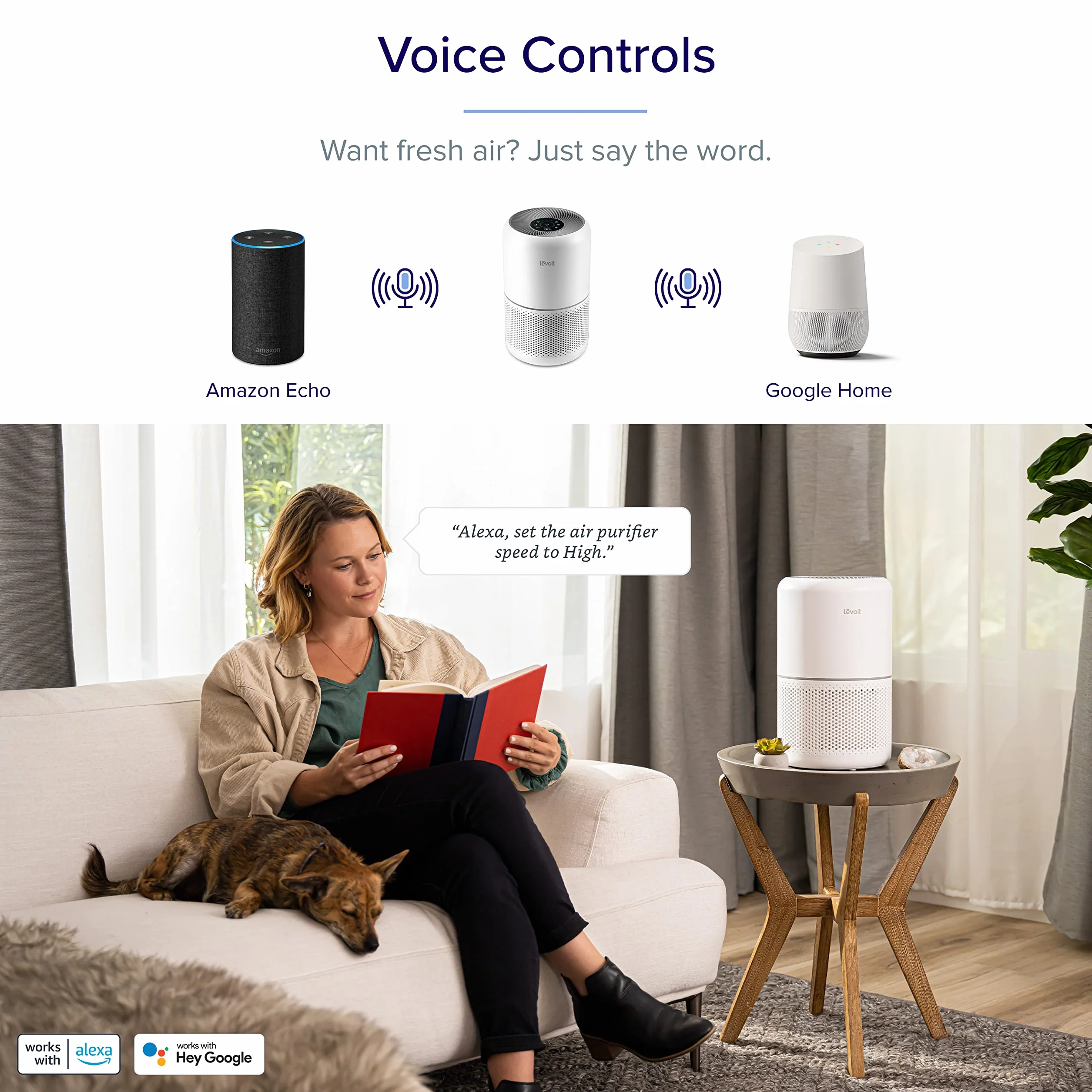 LEVOIT Core300S-P Air Purifier HEPA Smart WiFi Quiet for Home Large Room Pet Hair Allergies Dust Smoke Pollen White Noise Alexa Control