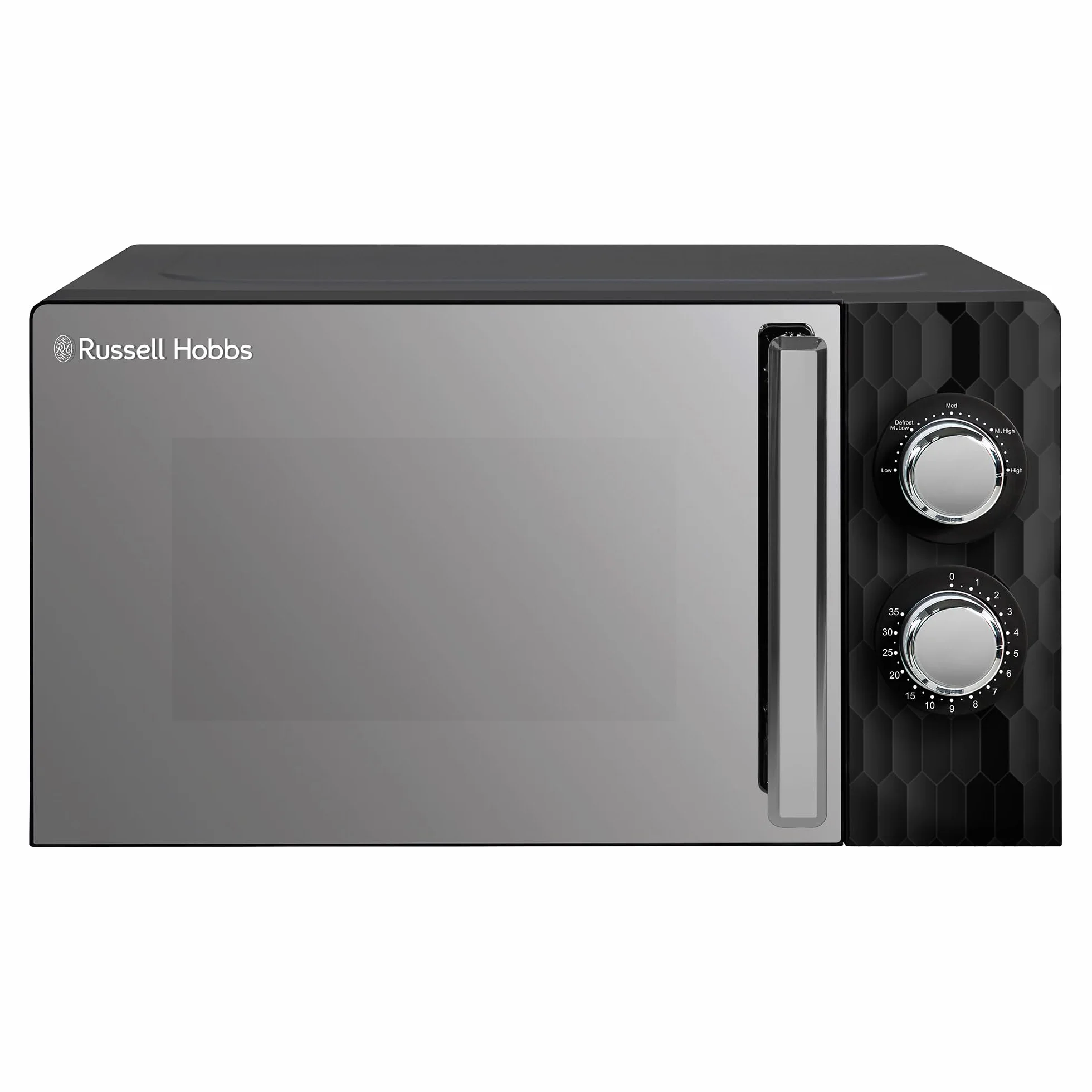 Russell Hobbs Honeycomb RHMM715B 17 l i 700 W ręczny kuchenka mikrofalowa, kolor czarny, z 5 poziomami mocy, wbudowanym timerem i funkcją rozmrażania.