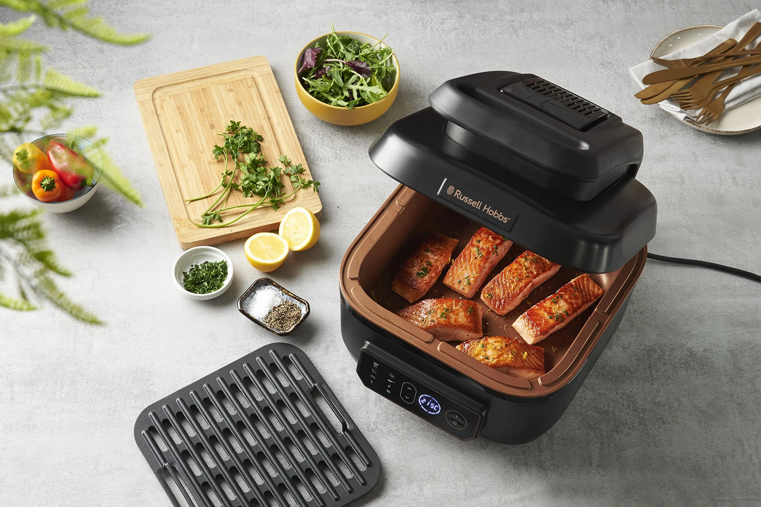 Russell Hobbs Frytkownica beztłuszczowa XL 5,5L [Air Fryer / Grill / Multicooker] Rapid Air (można myć w zmywarce, grzanie górne i dolne, wolnowar, pieczenie, mrożona pizza Ø 30cm) SatisFry 26520-56