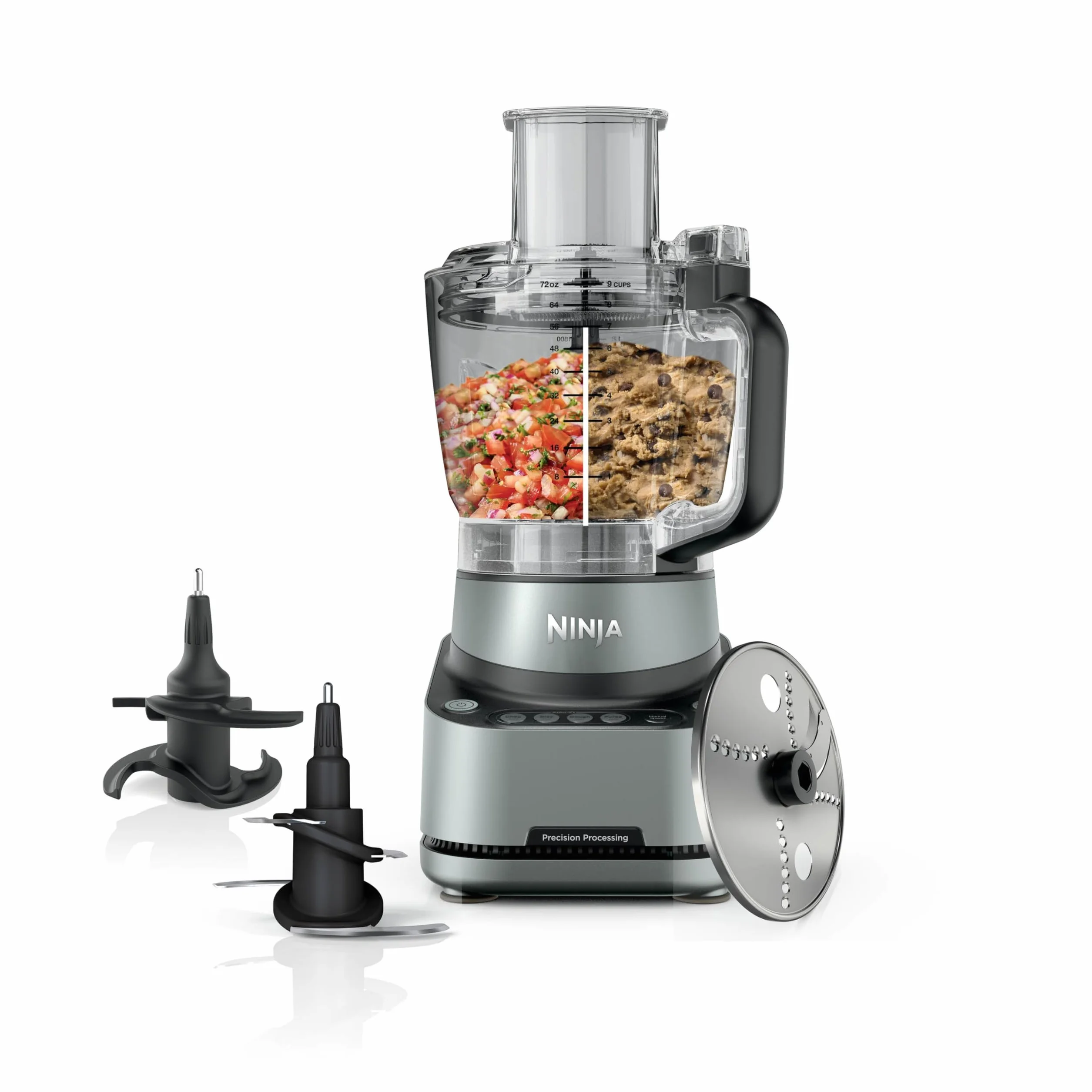 Ninja PrecisionPro robot kuchenny 2,1 l, 4 automatyczne ustawienia wstępne i ręczne ustawienia, przygotuj ciasto na pizzę i chleb, kroi warzywa i inne części nadające się do mycia w zmywarce, czarny