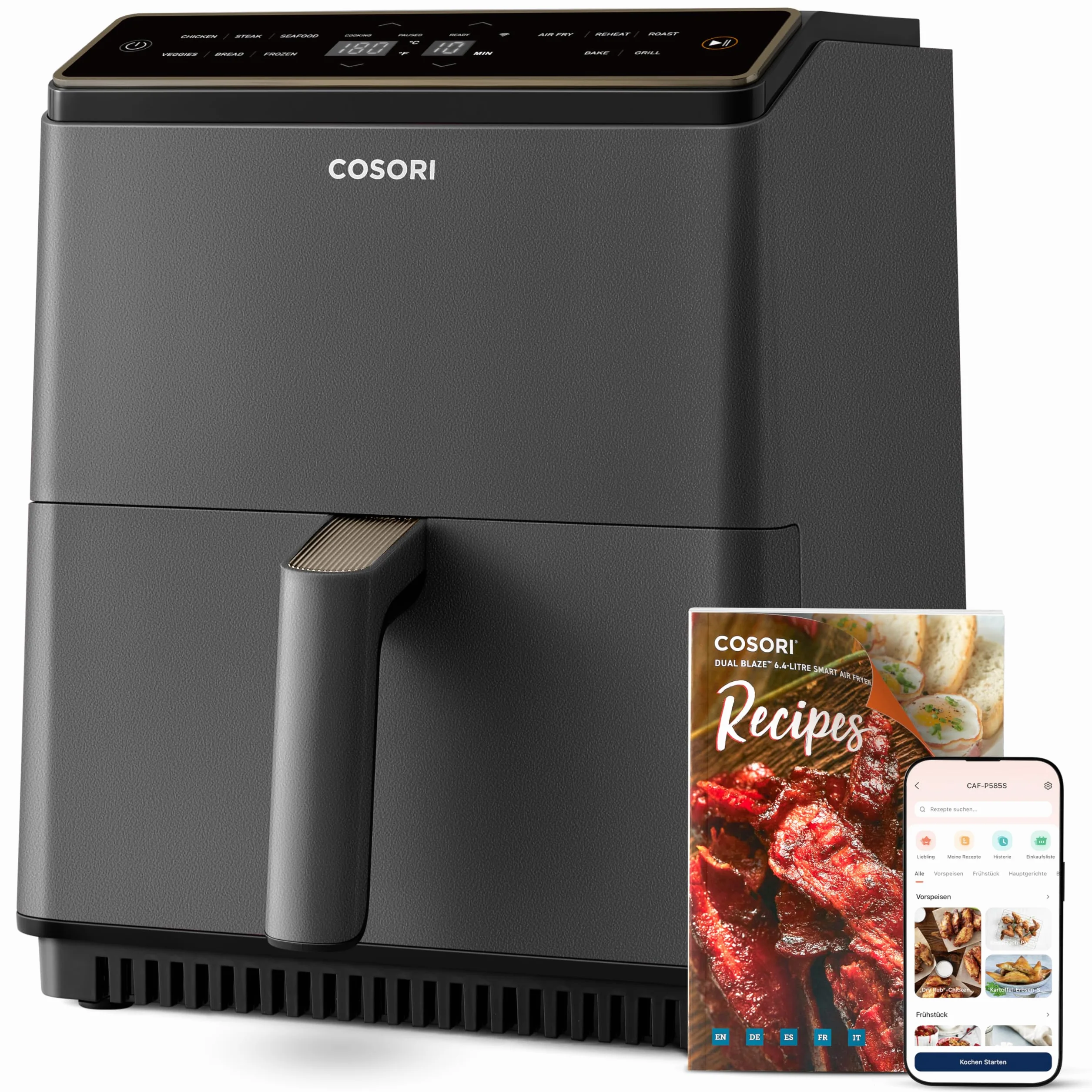 COSORI Dual Blaze Frytkownica beztłuszczowa, inteligentny Air Fryer XXL 6,4 l z Wi-Fi, 11-w-1 (pieczenie, grill, chleb, kurczak), >80 przepisów, elementy do zmywarki.