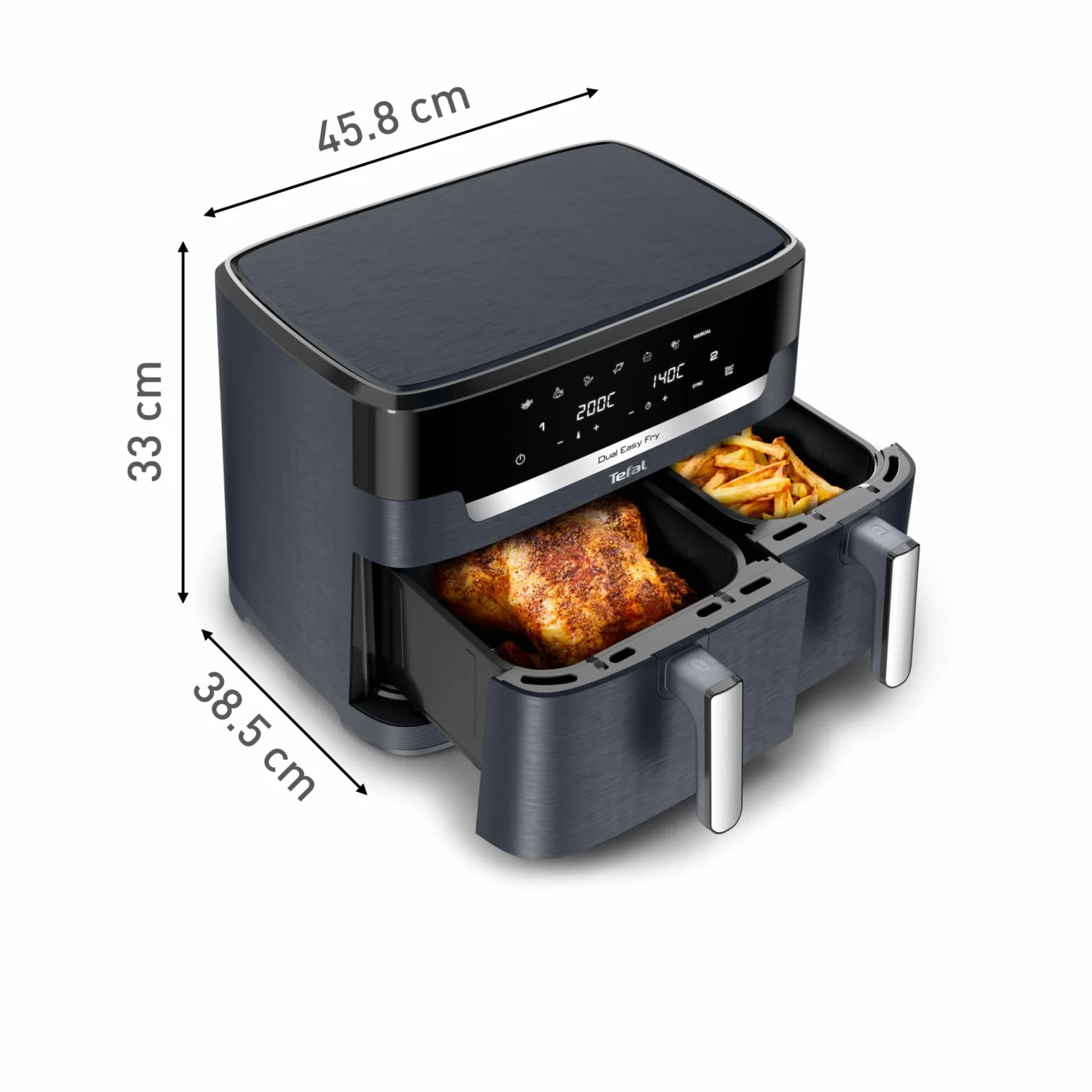 TEFAL EY942B Frytkownica beztłuszczowa Dual Easy Fry XXL 11 l 6,5 l + 4,5 l Extra Crisp szara