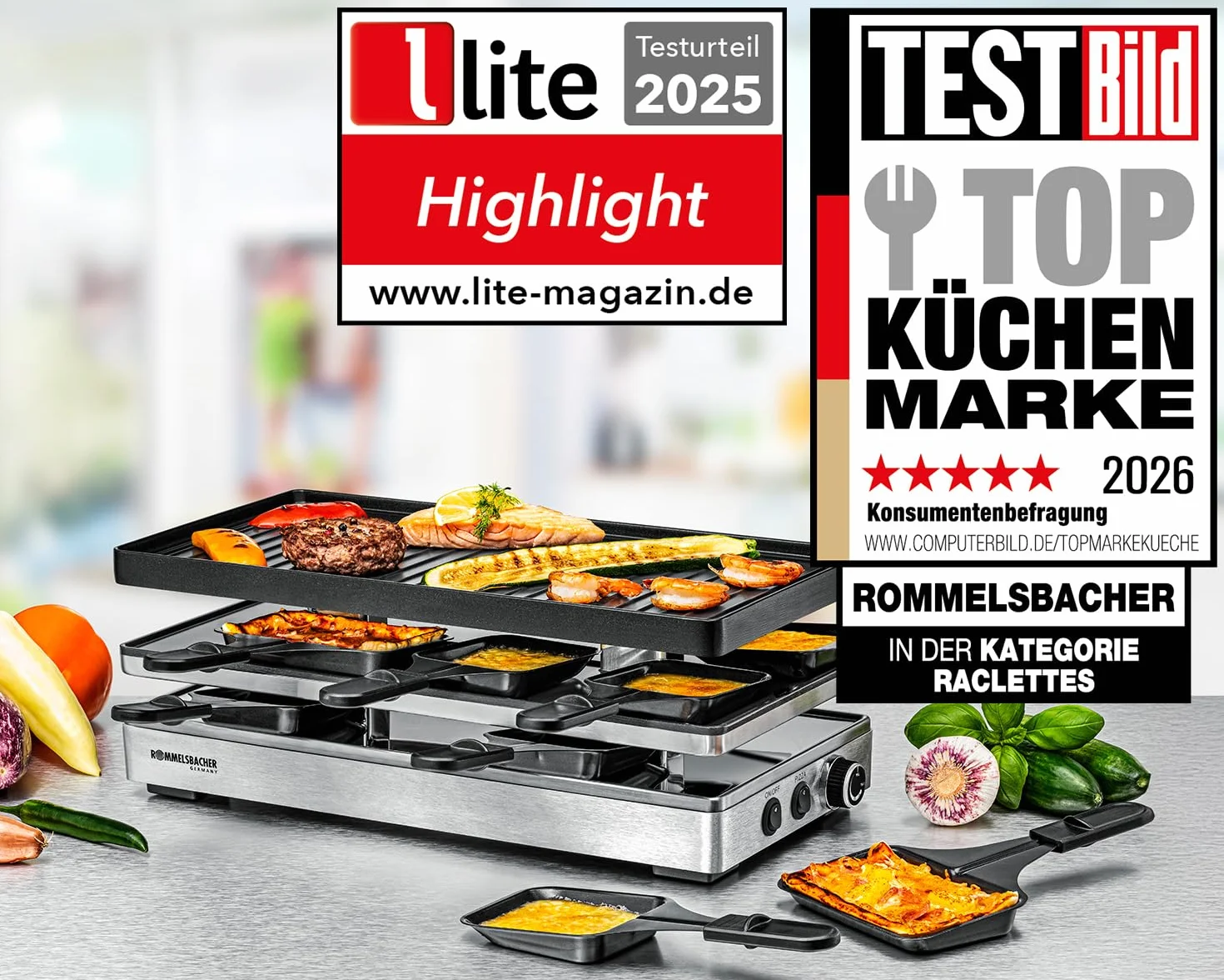 ROMMELSBACHER Pizza Raclette RCP 1800, płyta dwustronna, ceramiczna powłoka nieprzywierająca, kabel 2 m