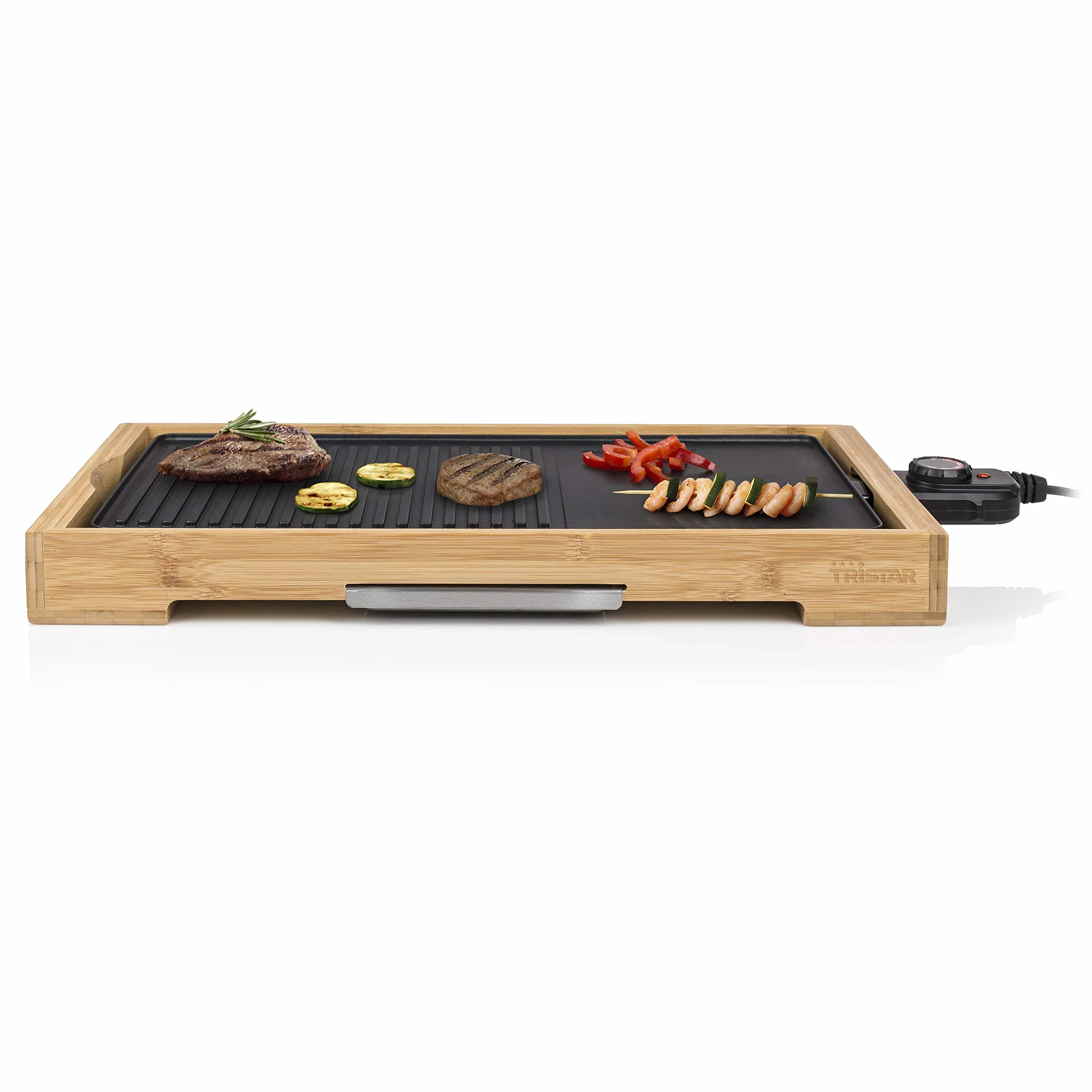 Tristar BP-2641 Bambusowy Grill Kombinowany XL z Teppanyaki, 51 x 25,4 cm