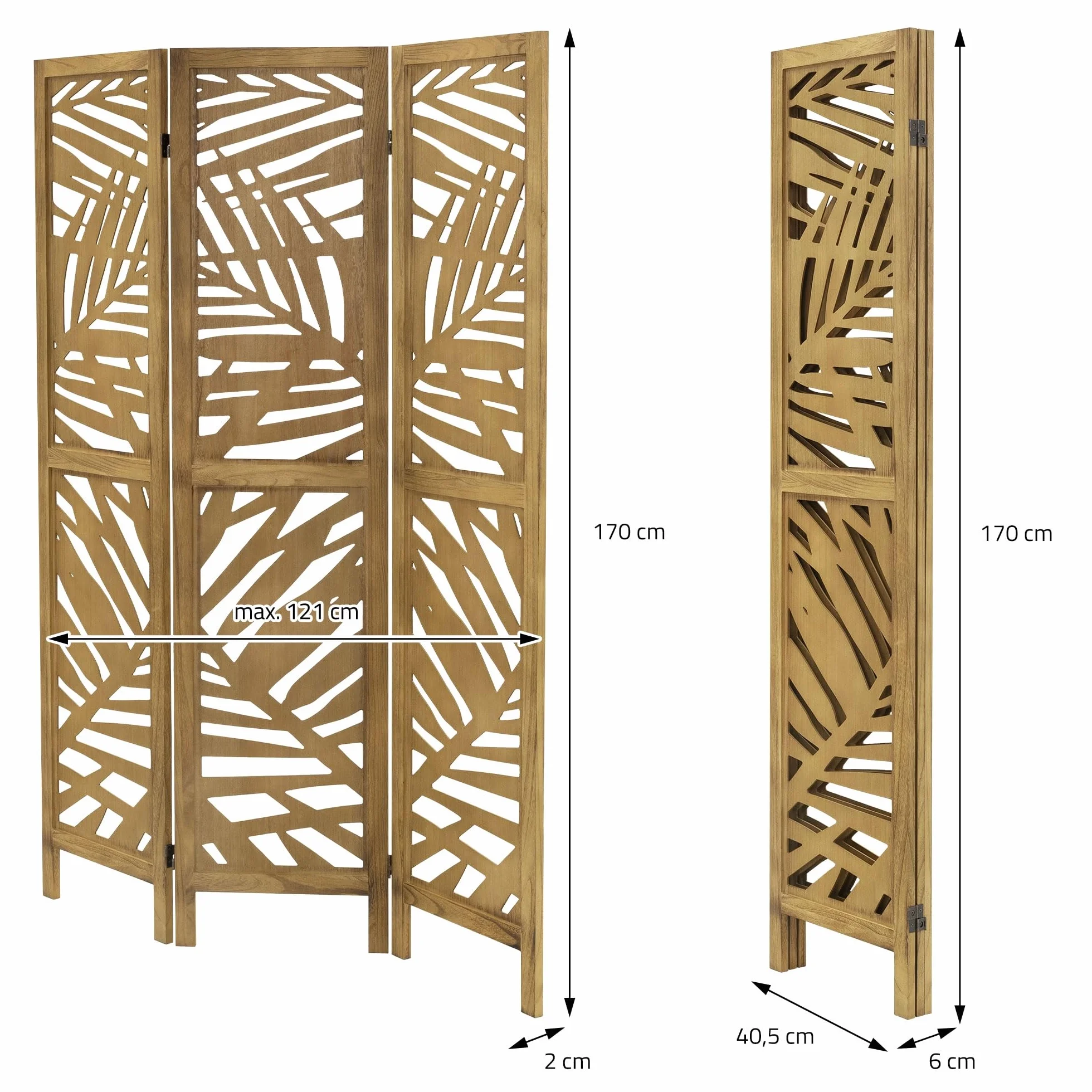 ML-Design Parawan 3-czesciowy Kioto naturalny 170x121 cm Drewniany Skladany Parawan Pokojowy Wolnostojacy Scianka Dzialowa Ekran Prywatnosci Do Przebieralni I Sypialni Panel Oslona Przestrzeni