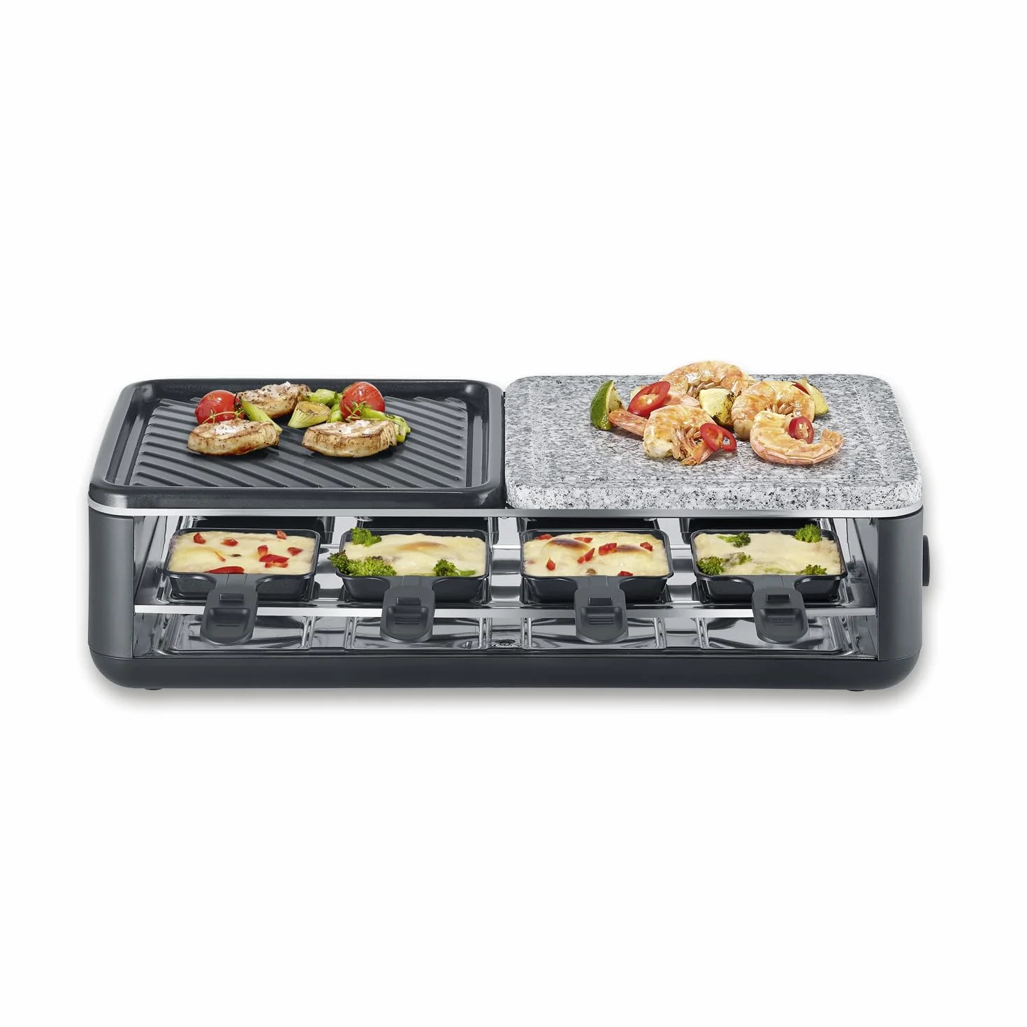 SEVERIN Raclette grill 1300 W z kamieniem naturalnym i płytą grillową 8 patelniami RG 2366 czarny