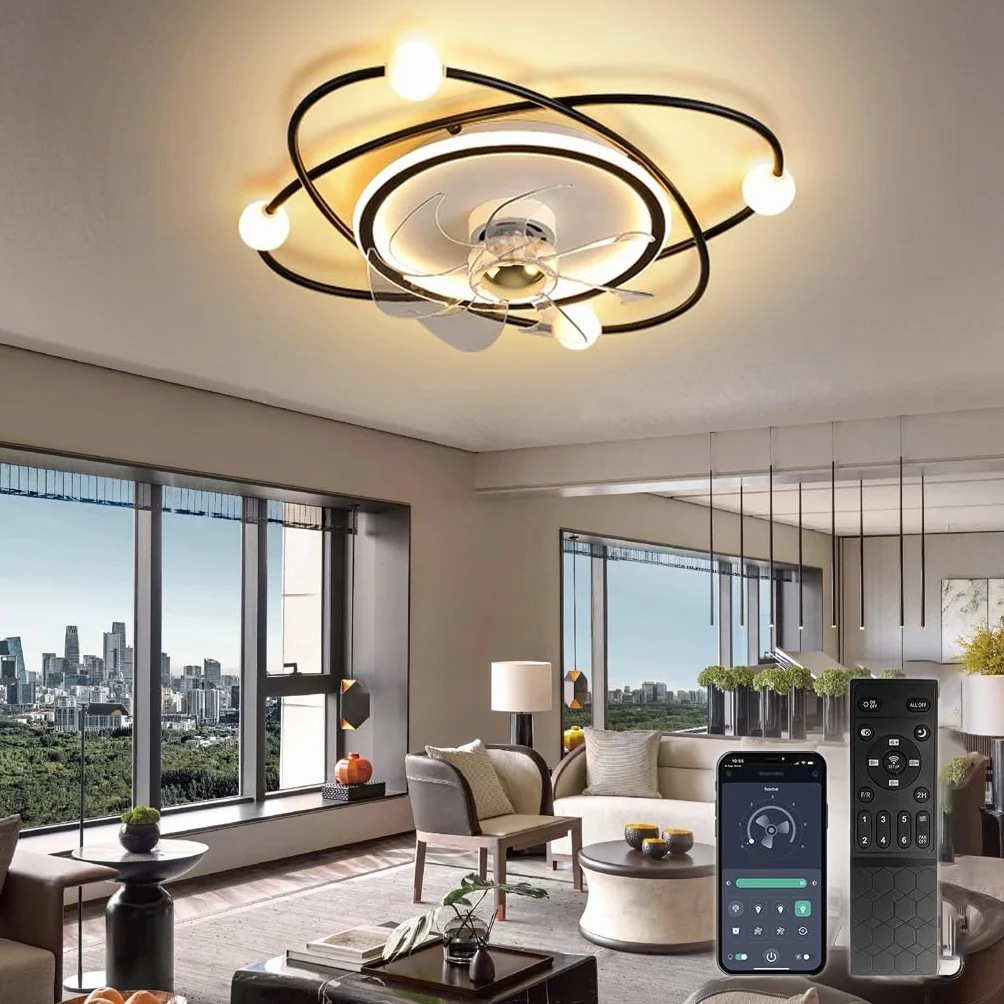 Nowoczesny wentylator sufitowy z oświetleniem, 58 cm ściemnialne światło sufitowe LED z wentylatorem, 42W Timer Wentylator sufitowy z lampą do salonu Sypialnia jadalnia(Czarny)