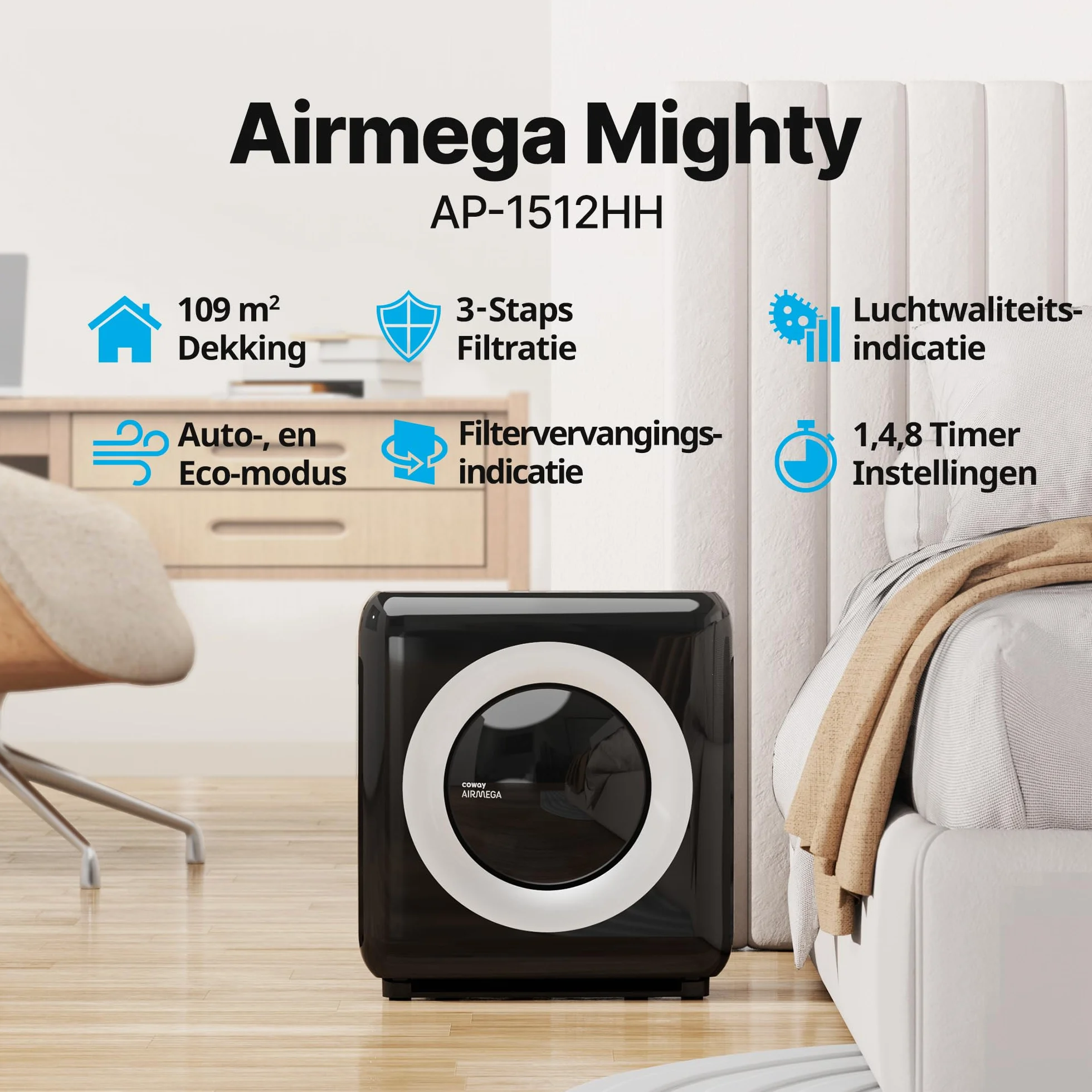 Coway AP-1512HH BK Oczyszczacz Powietrza, Tworzywo Sztuczne, Czarny