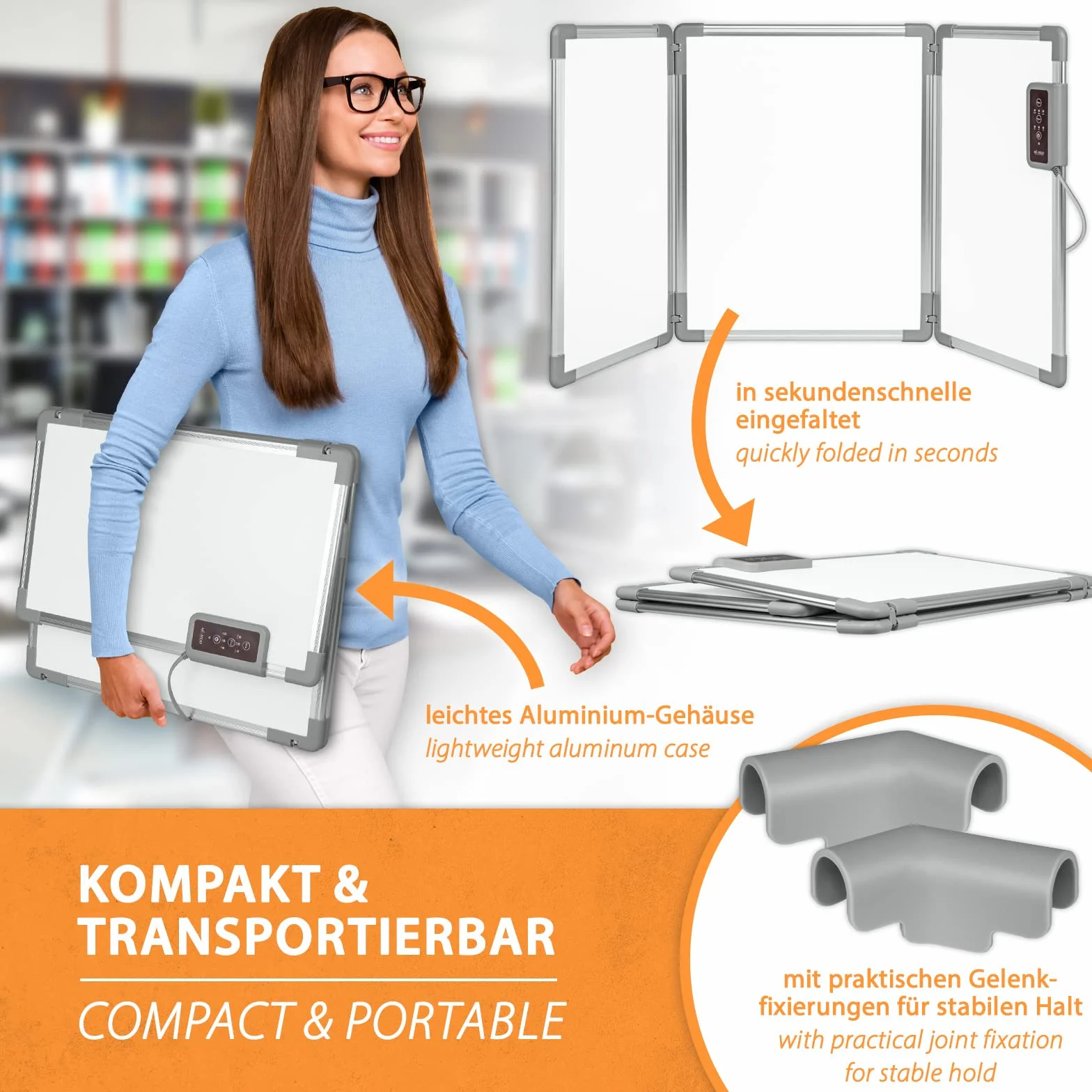 Mi-Heat Składany aluminiowy panel grzewczy, 53 x 108 cm, ogrzewanie na podczerwień 350 W do 80°C, ścianka grzewcza do biura, domu, biura, miejsca pracy, kasy, recepcji