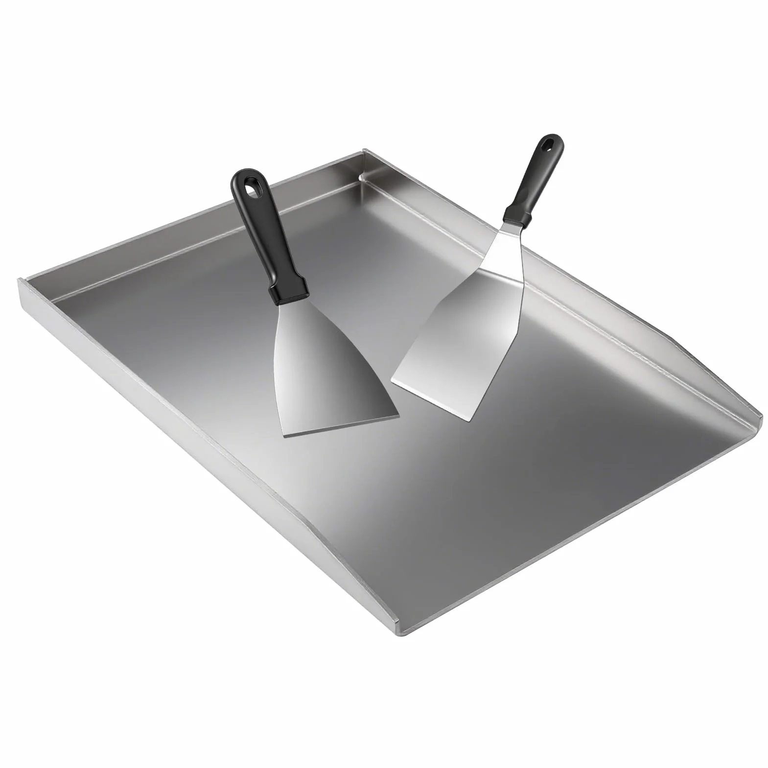 Plancha płyta grillowa ze stali nierdzewnej, 40 x 30 cm, duża płyta grillowa Plancha ze stali nierdzewnej z 2 szpatułkami do grilla gazowego i węglowego