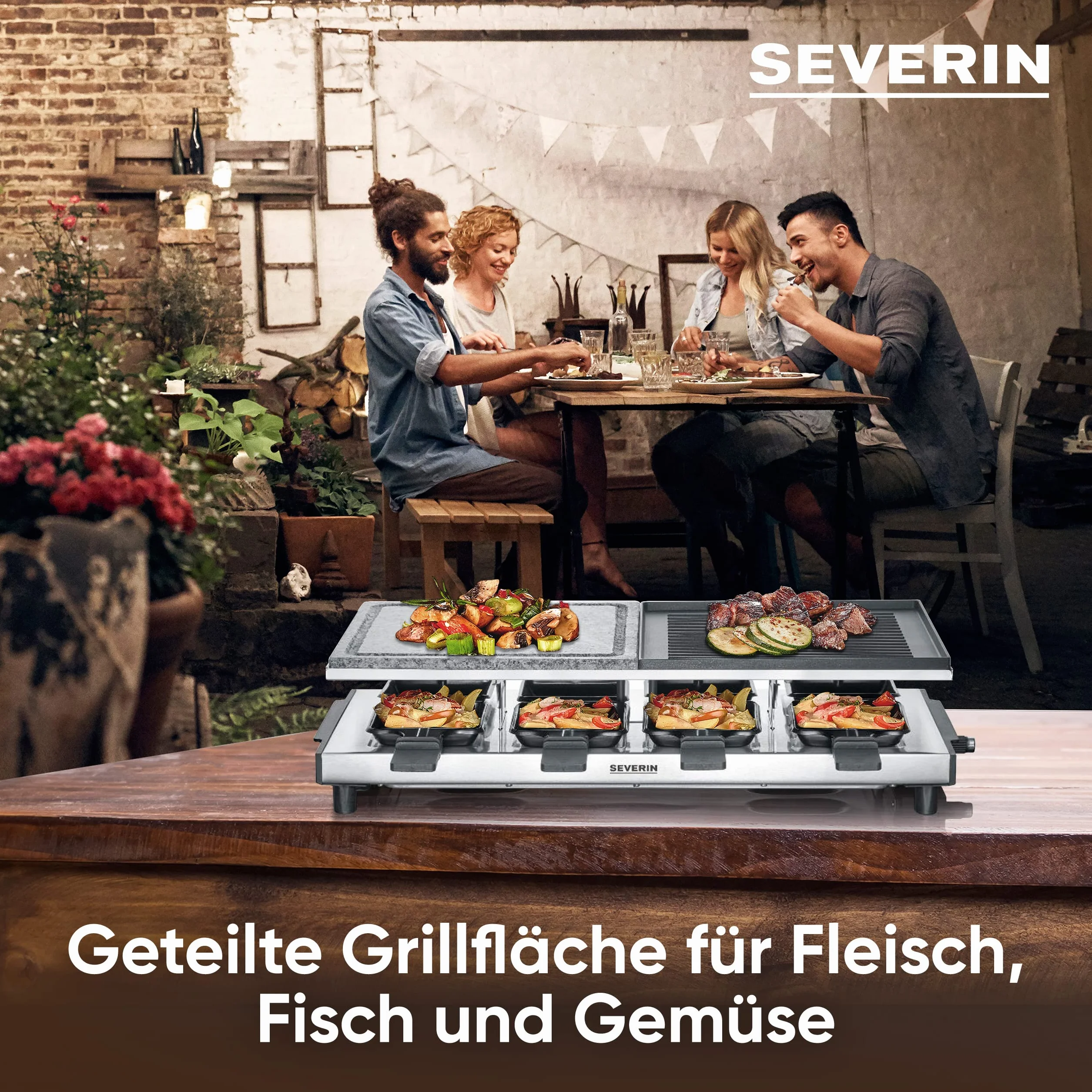 Severin 2373 RG Grill do Raclette z Naturalnym Kamieniem Grillowym, Stal Szlachetna, 1500 W, Czarny