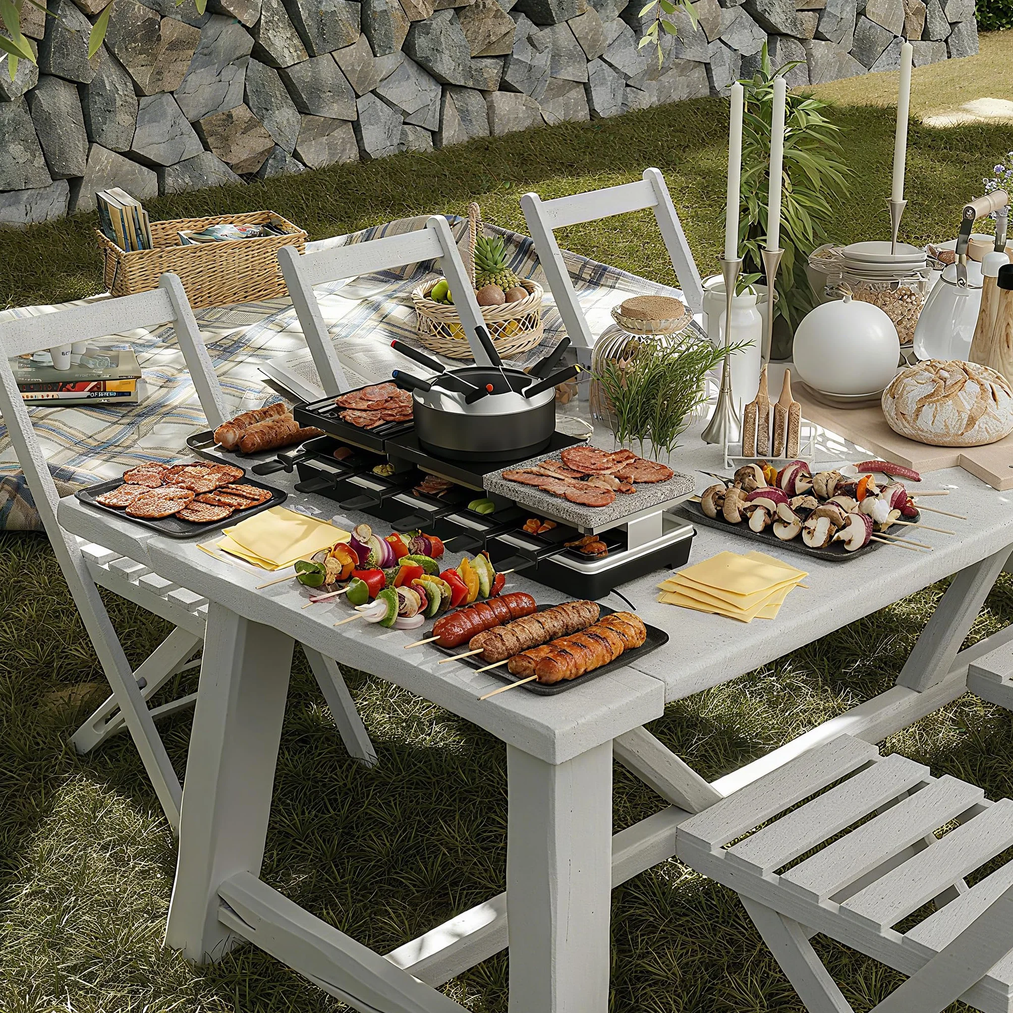 ACXIN Grill do raclette 3 w 1 i zestaw do fondue 1650 W dla 12 osób z płytą kamienną