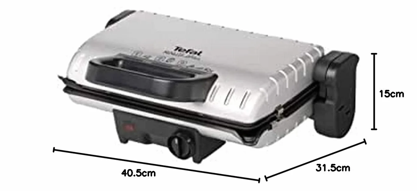 TEFAL GC2050 Grill Minute, Grill elektryczny 1600 W, 2 tryby grillowania, 3 pozycje termostatu, płyty z powłoką nieprzywierającą, srebrny