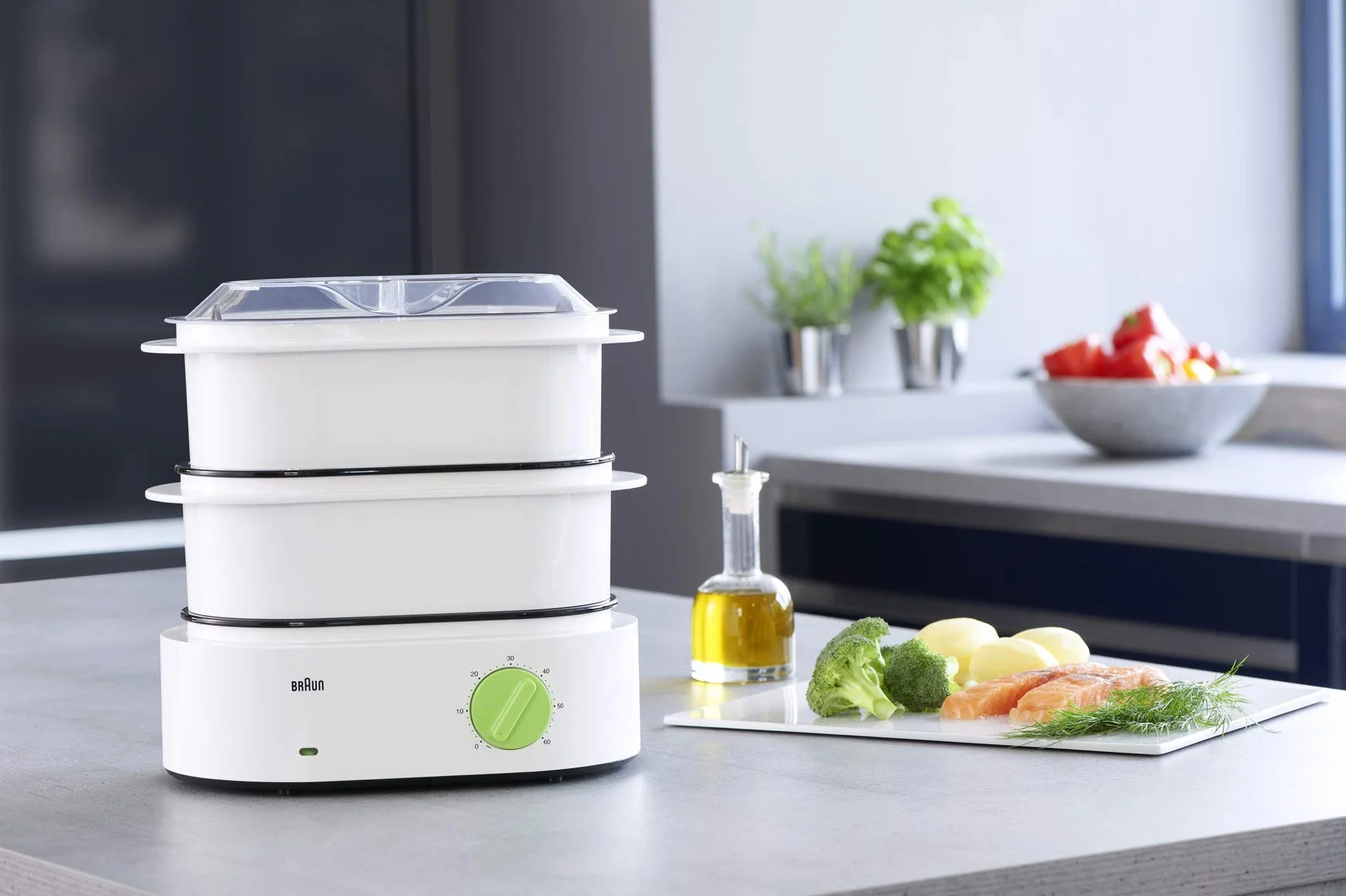 Braun Tribute Collection FS 3000 parowar 850 W biały zielony