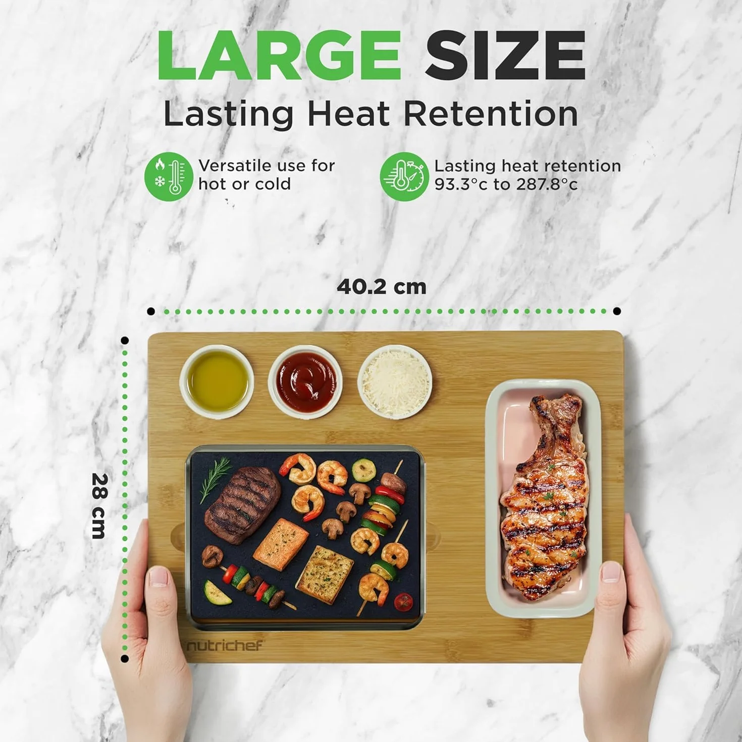 NutriChef Sizzle Hot Stone Zestaw Do Gotowania - Grill Stołowy z Granitu z Bambusową Talerzem, Stali Nierdzewnej, Ceramicznymi Miseczkami