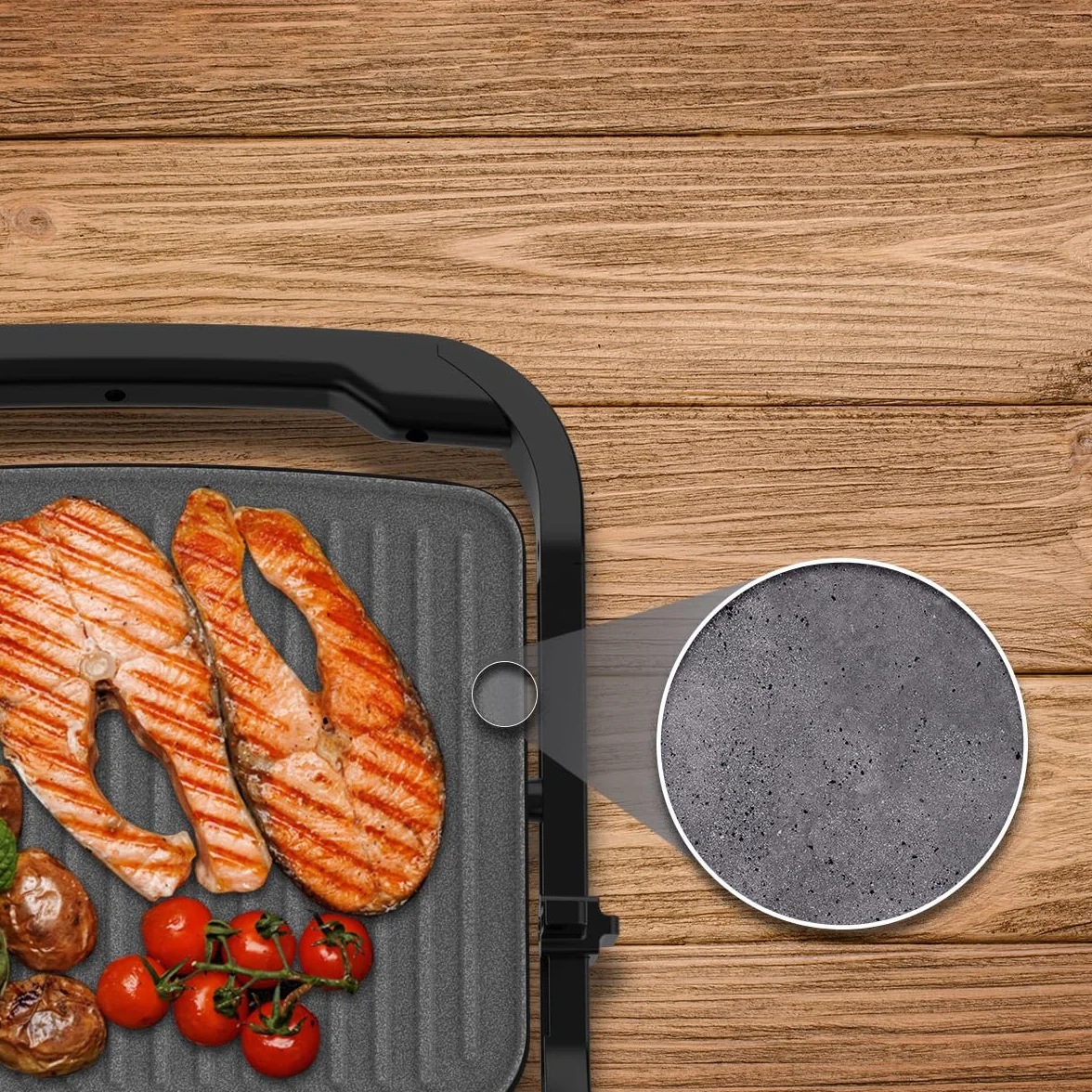 Cecotec Rock'nGrill 2000 Full Open 2000 W otwór 180° nieprzywierający RockStone pływająca płyta regulacja temperatury 279 x 229 mm