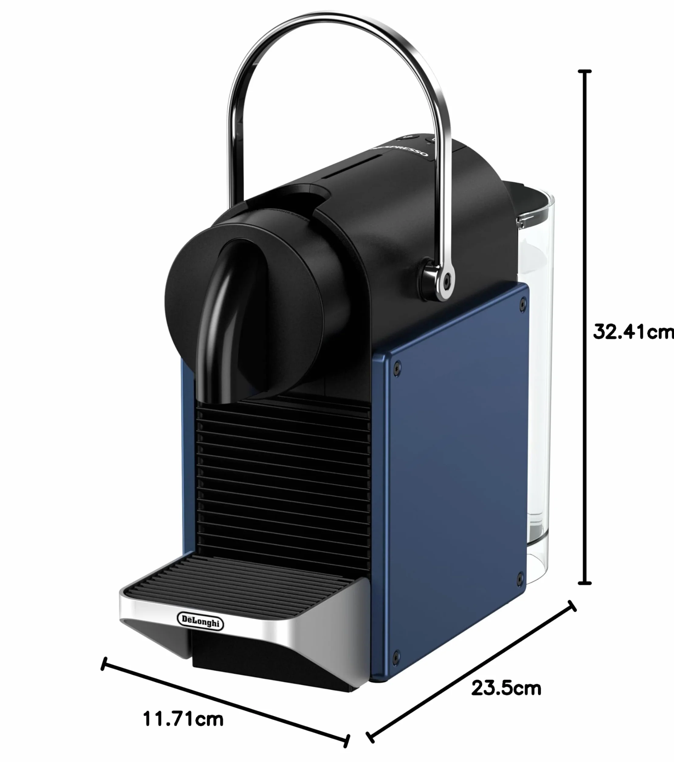 NESPRESSO De'Longhi Pixie EN127.BL ekspres do kawy na kapsułki, dwa przyciski bezpośredniego wyboru, tryb ECO, kompaktowa konstrukcja, system ciśnienia 19 bar, 1260 W, niebieski/czarny