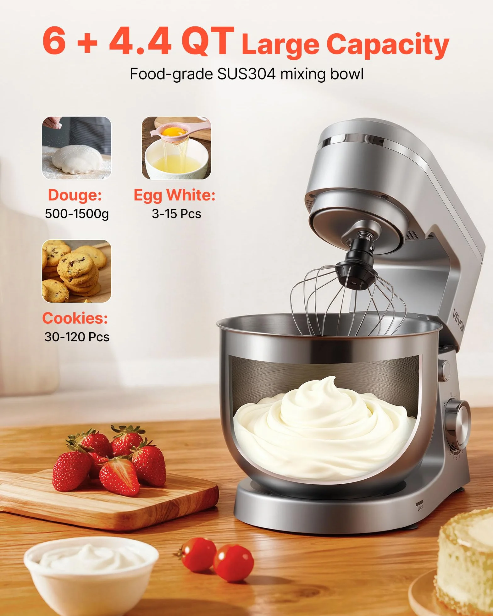 VEVOR Regulowany blender stojący robot kuchenny 1500 W 5,7 l stal nierdzewna 10 prędkości