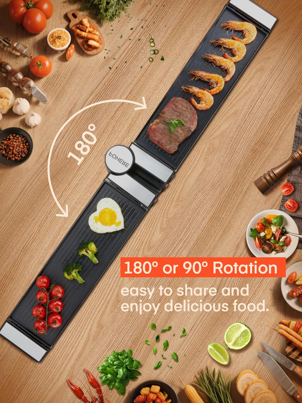 FOHERE Grill Raclette 1400 W dla 8 Osób, Nieprzywierająca Płyta, Matowa Stal Nierdzewna