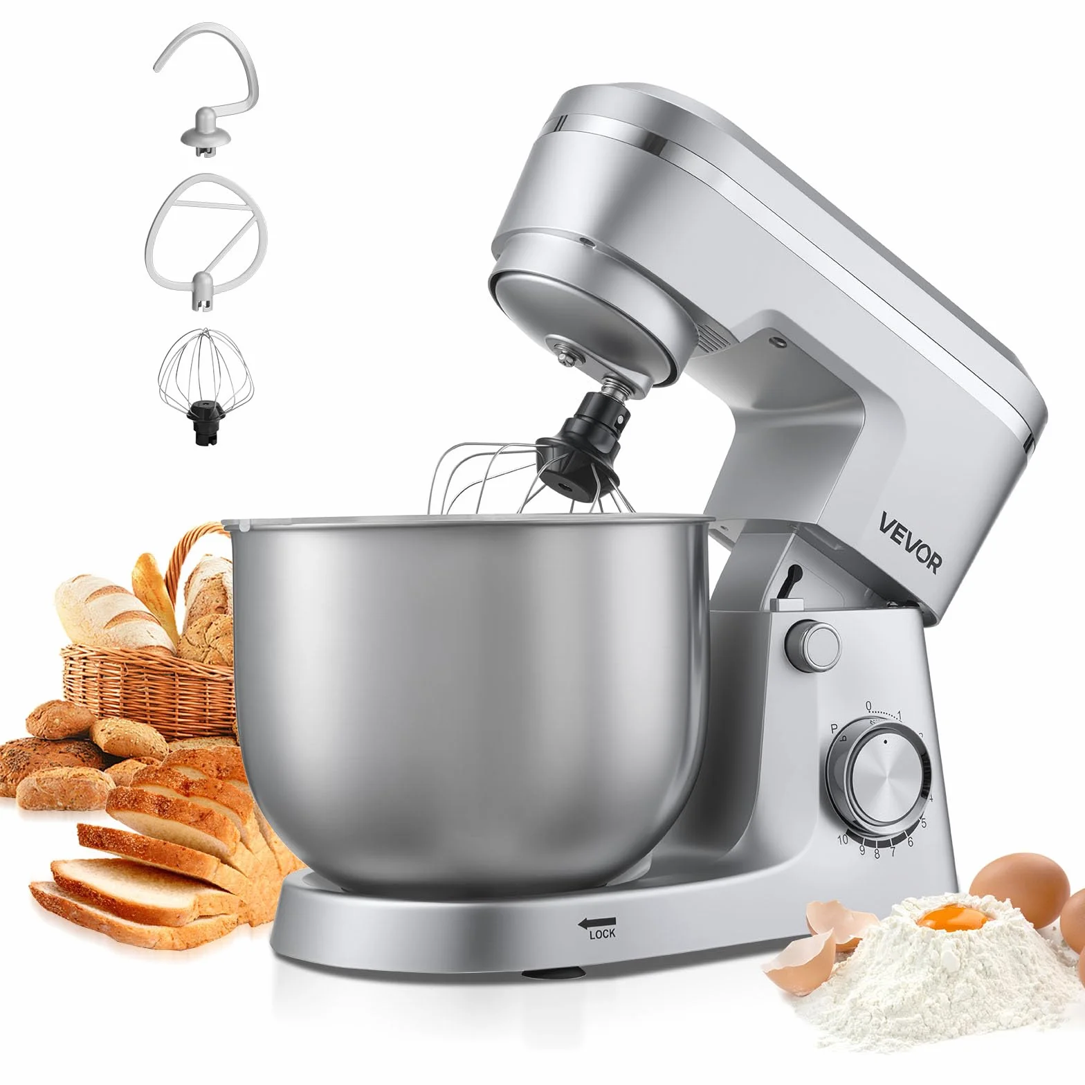 VEVOR Regulowany blender stojący robot kuchenny 1500 W 5,7 l stal nierdzewna 10 prędkości