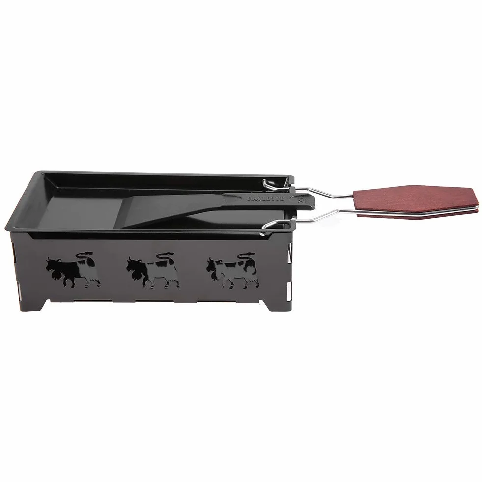 Mini Raclette Składany Tealight Raclette Nieprzywierający Rotaster Blacha do pieczenia Zestaw pieców Ze stali węglowej Domowy grill kuchenny Narzędzie z drewnianą rączką