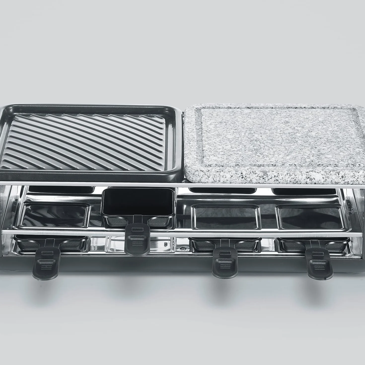SEVERIN Raclette grill 1300 W z kamieniem naturalnym i płytą grillową 8 patelniami RG 2366 czarny