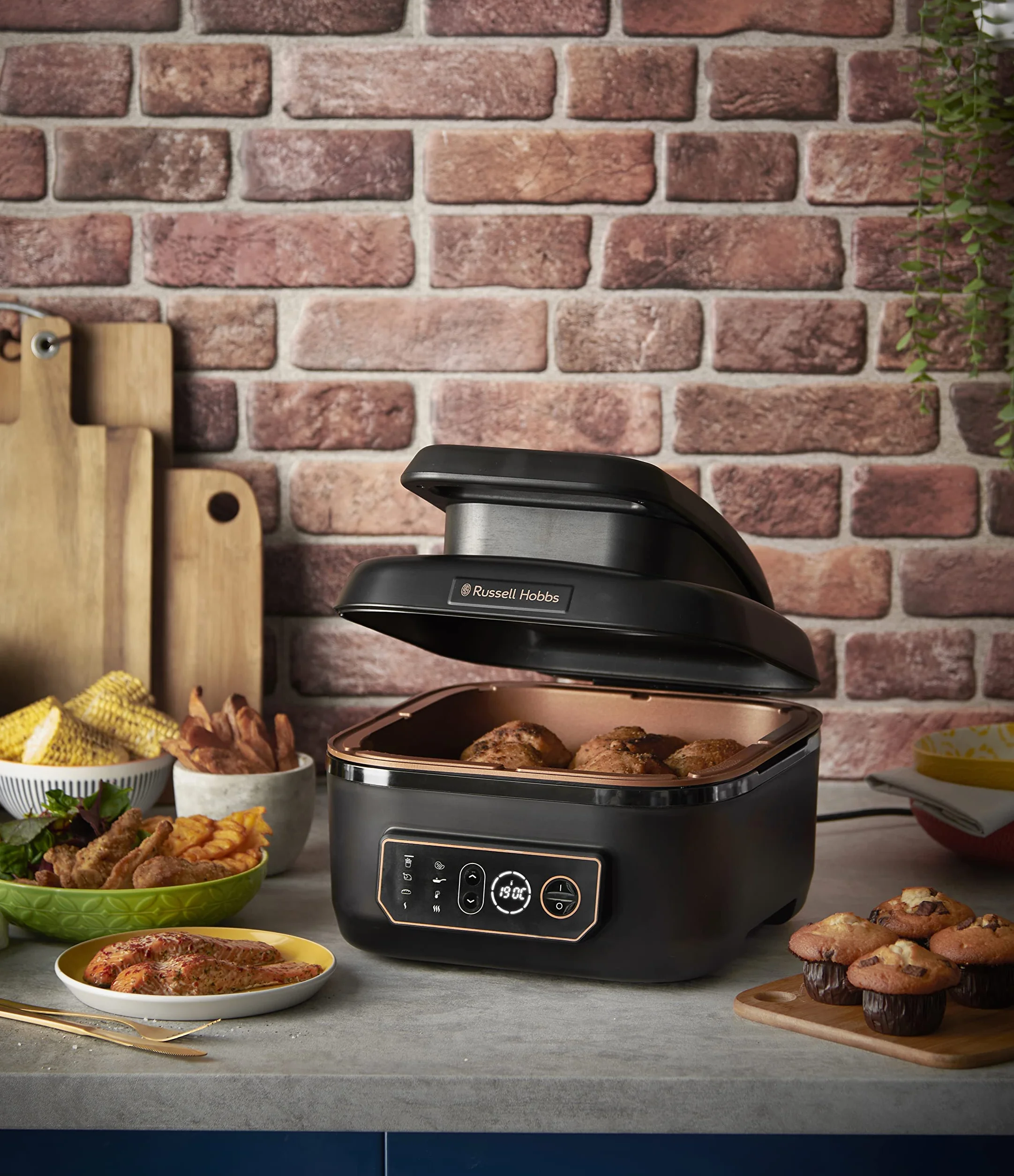 Russell Hobbs Frytkownica beztłuszczowa XL 5,5L [Air Fryer / Grill / Multicooker] Rapid Air (można myć w zmywarce, grzanie górne i dolne, wolnowar, pieczenie, mrożona pizza Ø 30cm) SatisFry 26520-56