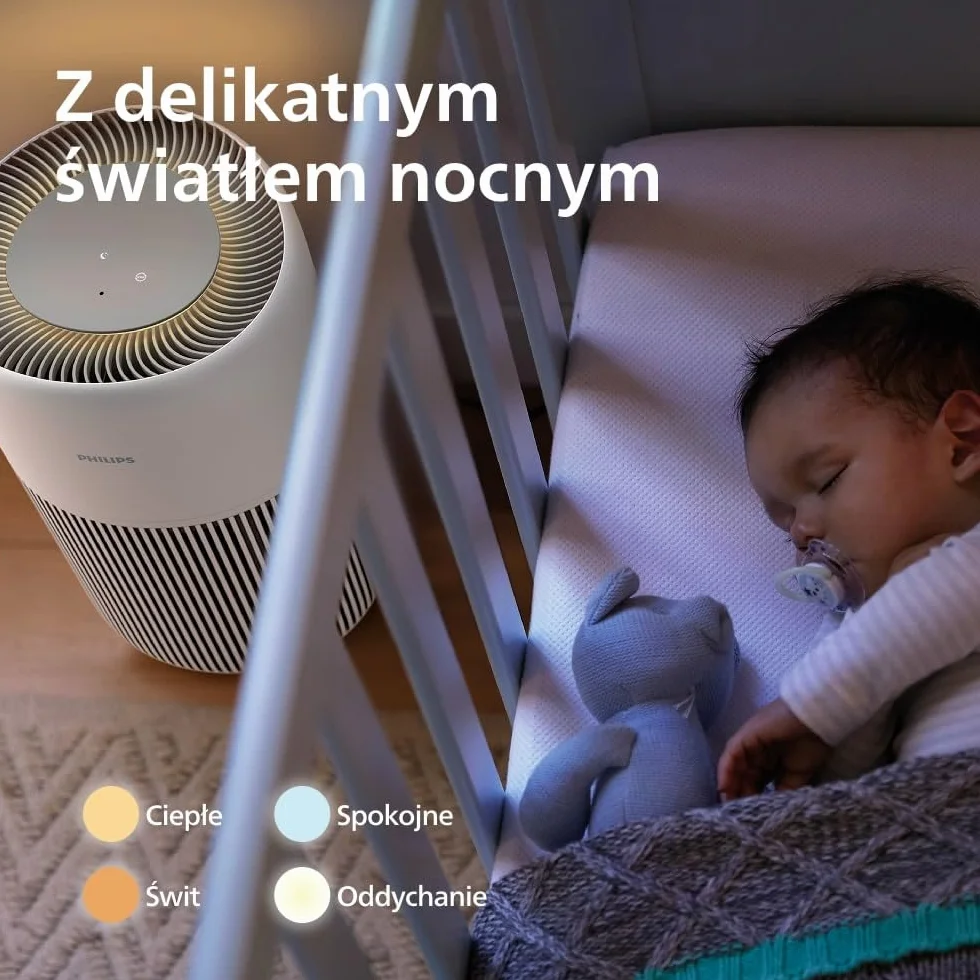 Philips Oczyszczacz powietrza Serie 2200, HEPA NanoProtect + Filtr węglowy, CADR 400m³/h do 104m², Dla alergików, Ultra cichy, Inteligentny i trwały filtr (AC2210/10)