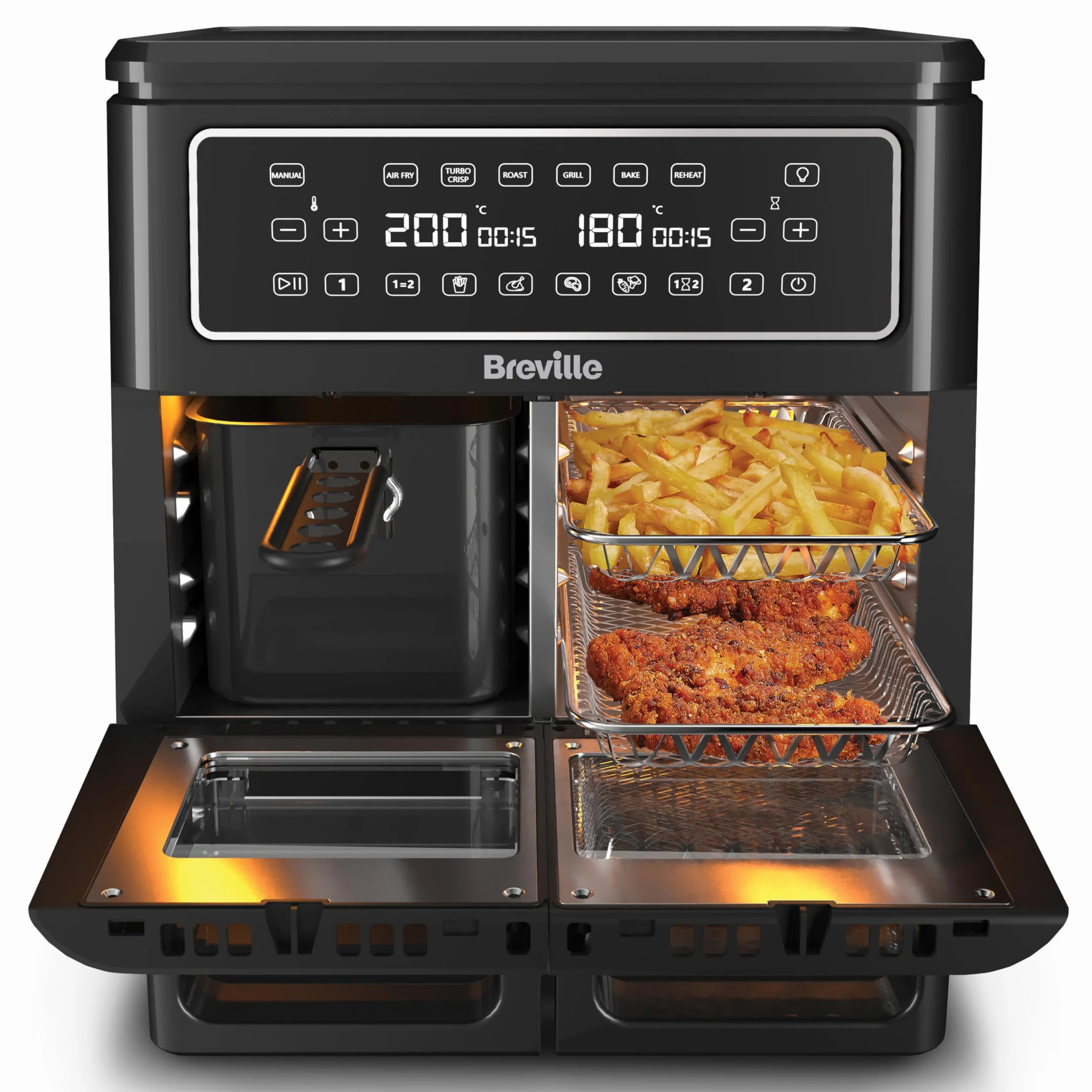 Breville Halo Flexi frytkownica na gorące powietrze, cyfrowa, dwukomorowa, 11 l, dla ponad 10 osób, smażenie, grillowanie, smażenie, podgrzewanie, 2400 W [VDF130X]