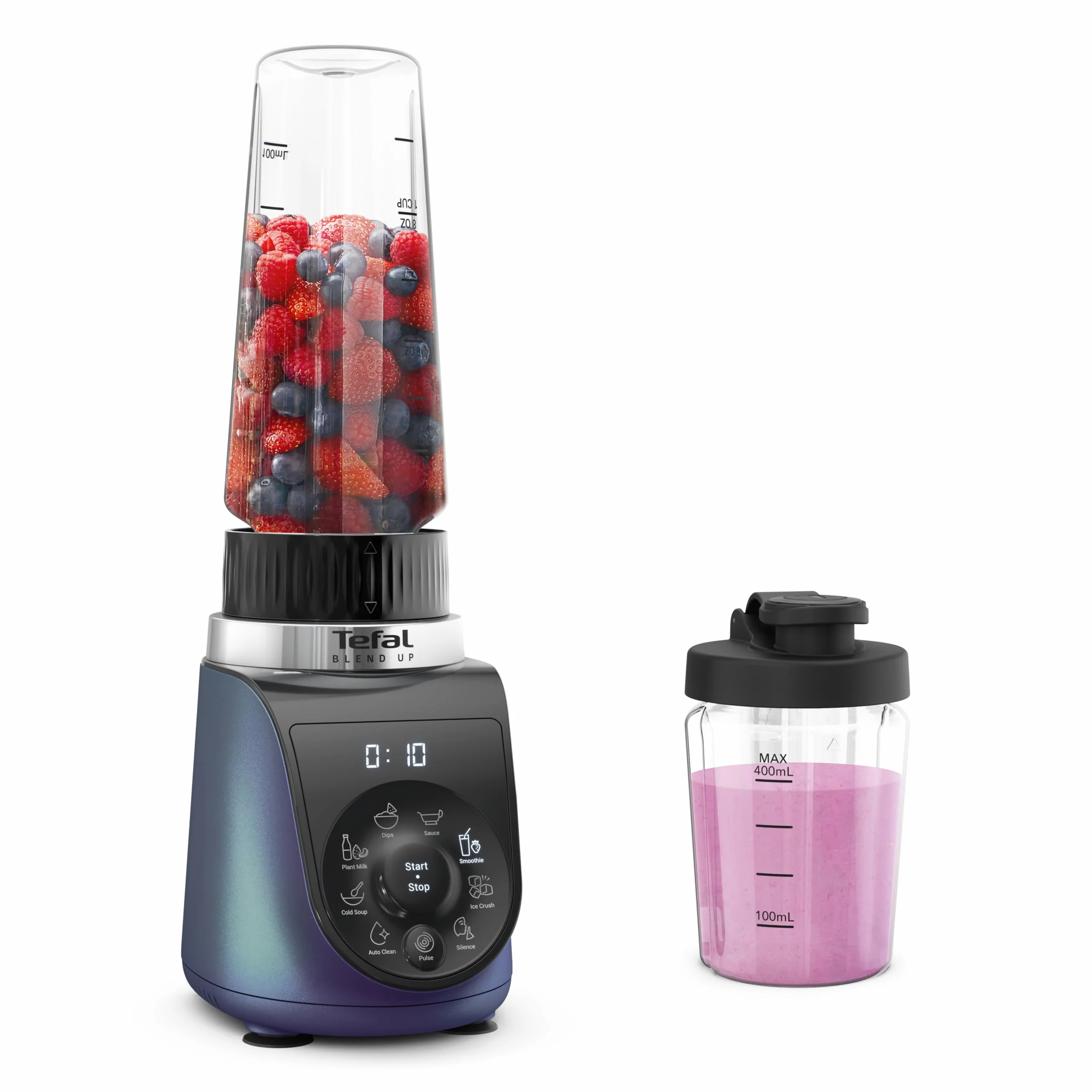 Tefal BL19H4 Blend Up mini blender, 8 programów, kruszenie lodu, noże Powelix, niebieski