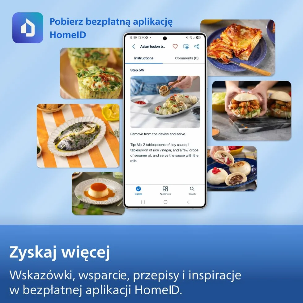 Philips Ovi z serii 4000 z podwójnym koszem 10L – Technologia RapidAir, Synchronizacja, 2 posiłki jednocześnie, 45% mniej miejsca na blacie, Powłoka ceramiczna bez PFAS, Okienka podglądu (NA460/00)