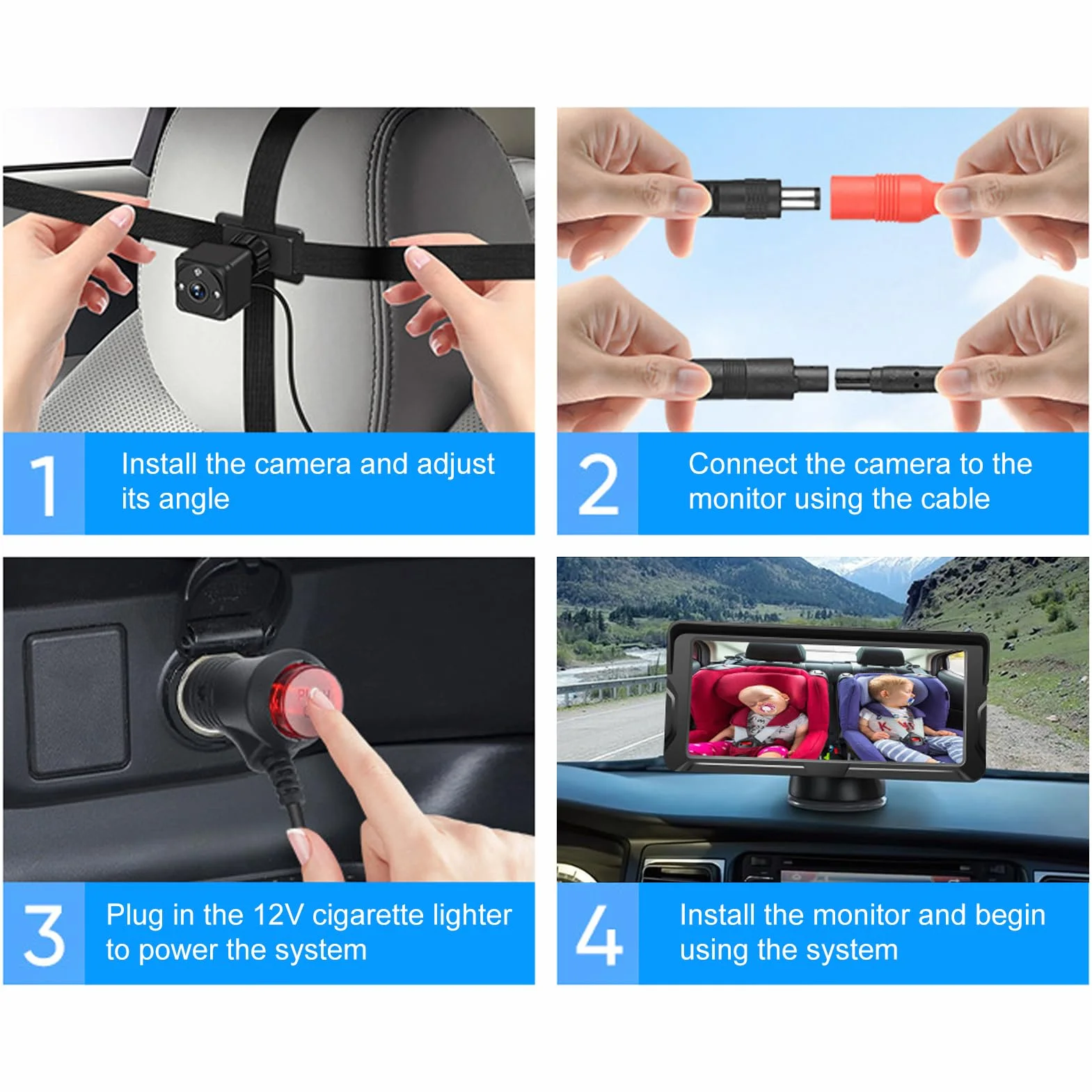Kamera do fotelika dziecięcego 2-Kids 6,8 cala 1080P z szerokim kątem widzenia 150° i noktowizją IR