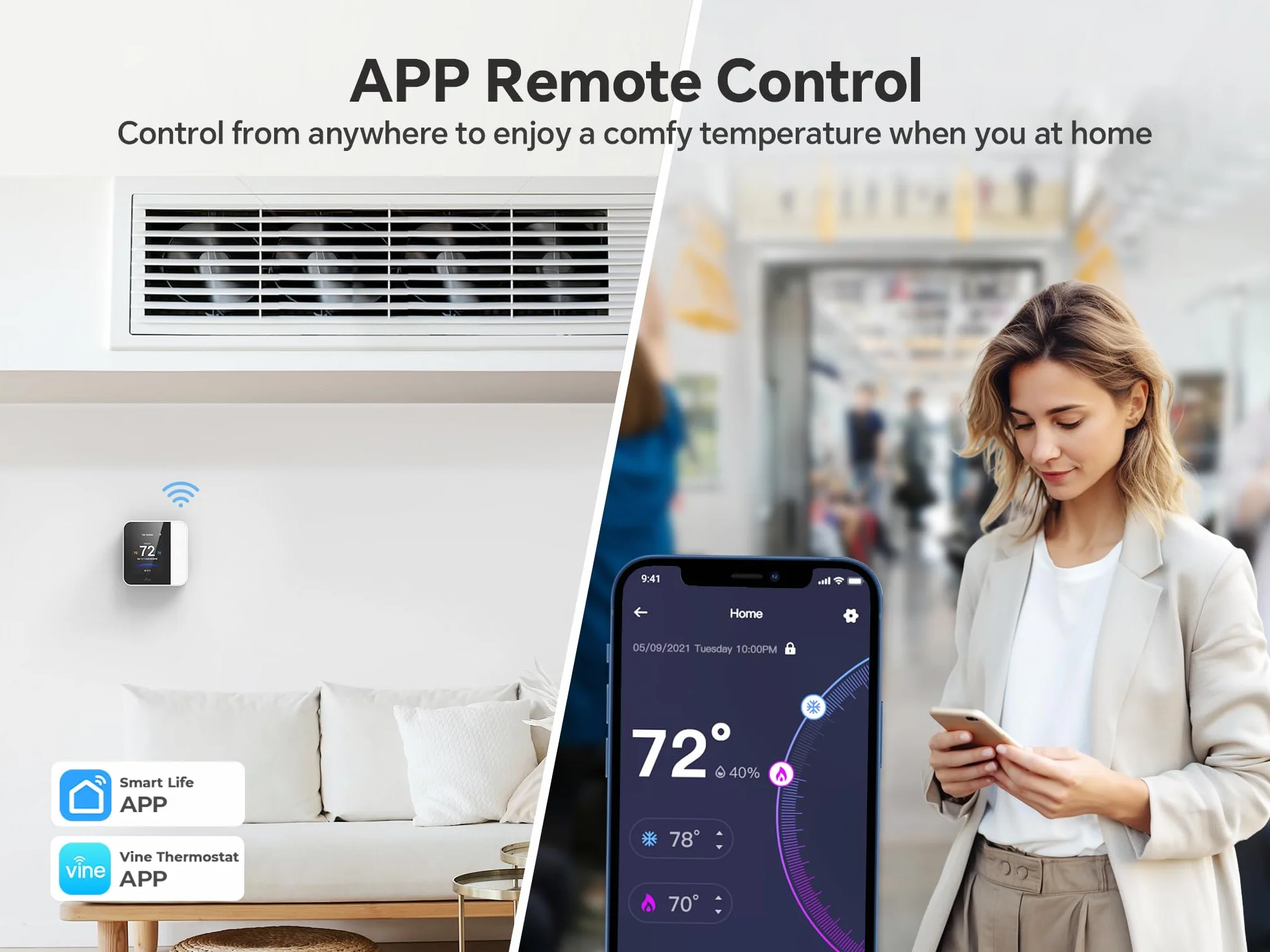 vine Inteligentny termostat WiFi do domu z Alexa i Google Assistant, programowalny 7 dni, Energy Star